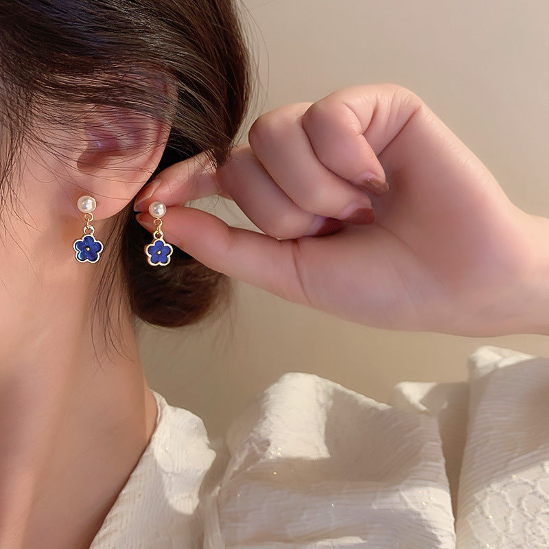Enamel Little Flower Pearl Drop Earrings HE6493 - Elegant Dainty Jewelry for Women, Perfect for Weddings, Parties & Everyday Wear