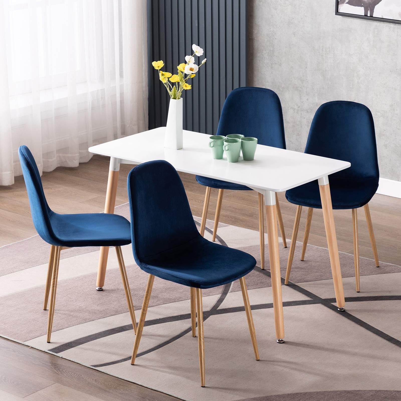 Mid Century Modern Dining Chairs Set of 4 - Velvet Upholstered Accent Chairs with Flannelette Cushion & Metal Legs for Kitchen, Dining Room, Club or Guest Seating - Stylish & Comfortable Home Decor