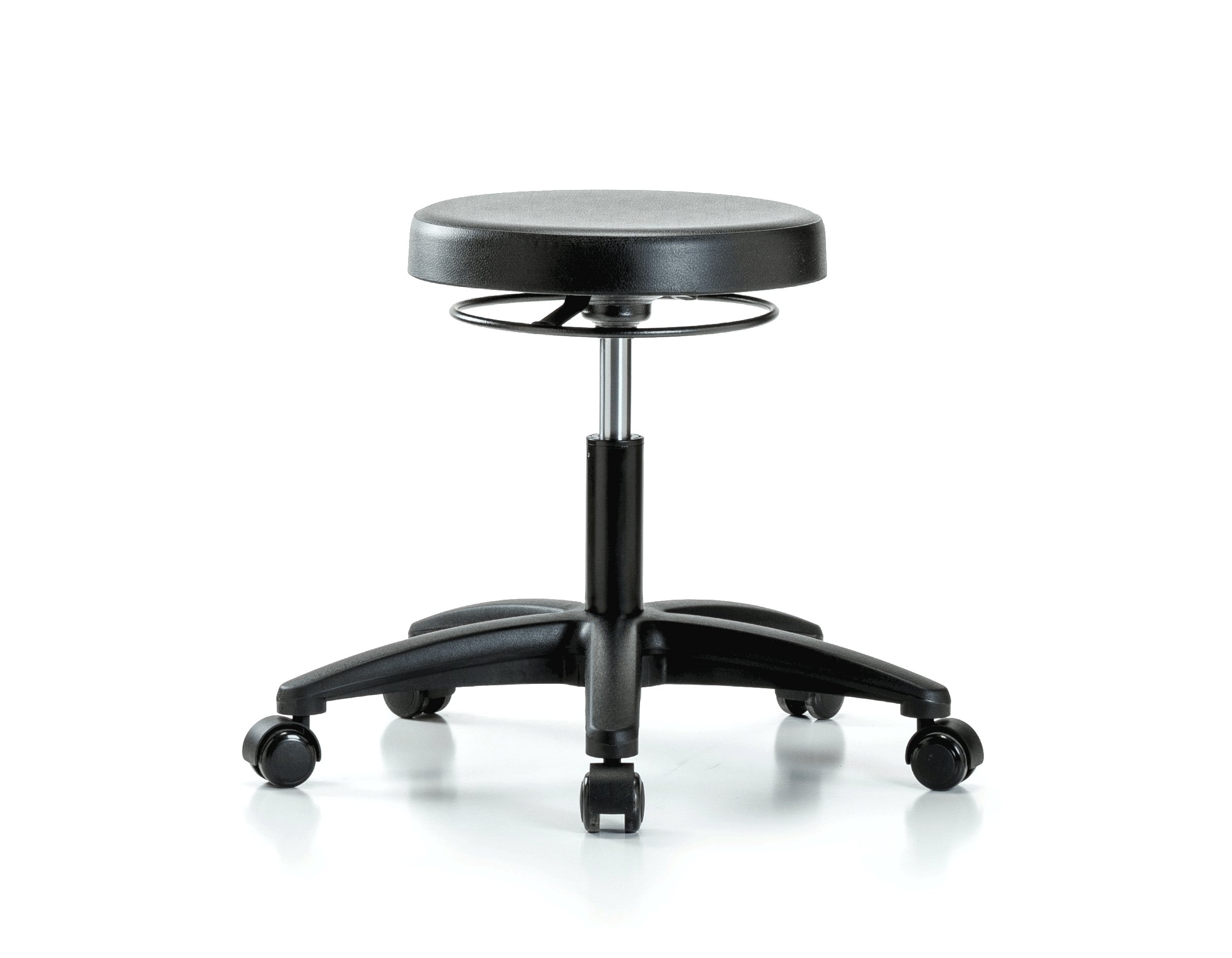 Heavy Duty Polyurethane Work Stool with Wheels - Adjustable Desk Height Rolling Chair for Carpet or Linoleum Floors - Perfect for Office, Workshop, Garage and Industrial Use
