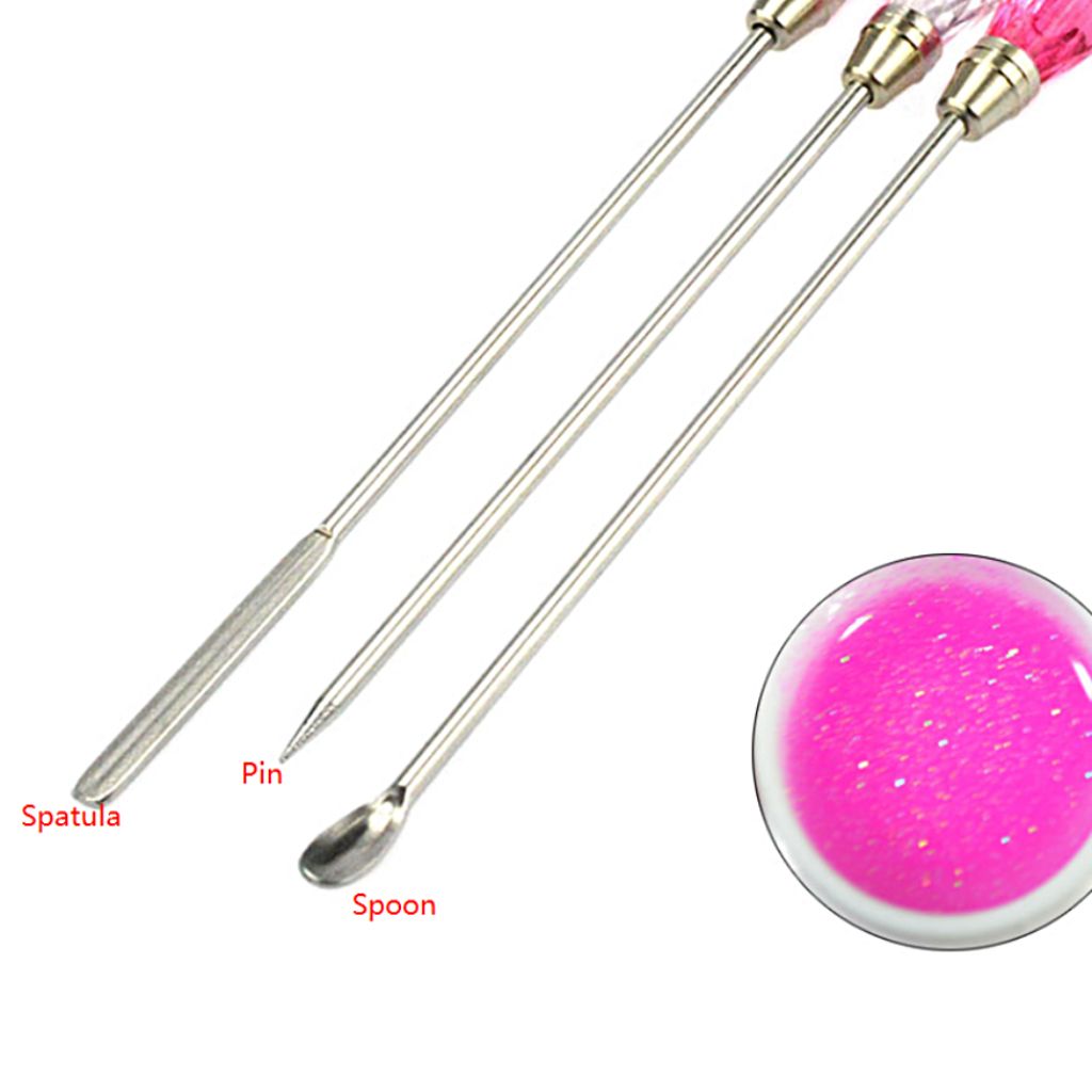 Professional Trio Nail Art Tools Set - Stainless Steel Spoon Spatula & Pic for Gel Polish Application | Perfect for DIY Manicures, Salon Use & Nail Extension Designs