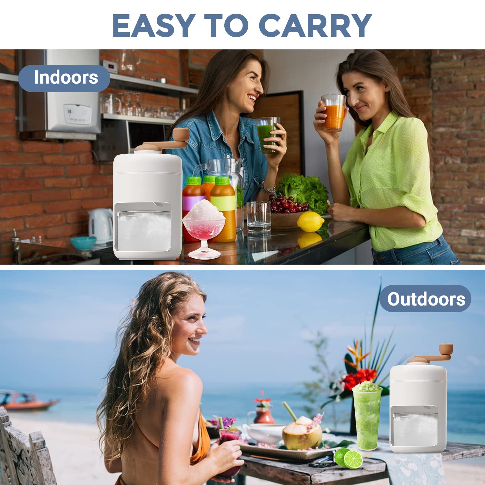 Premium Manual Ice Crusher - Portable Slushie & Snow Cone Maker with Free BPA-Free Ice Cube Tray - Perfect for Cocktails, Smoothies & Outdoor Parties - Home & Camping Essential