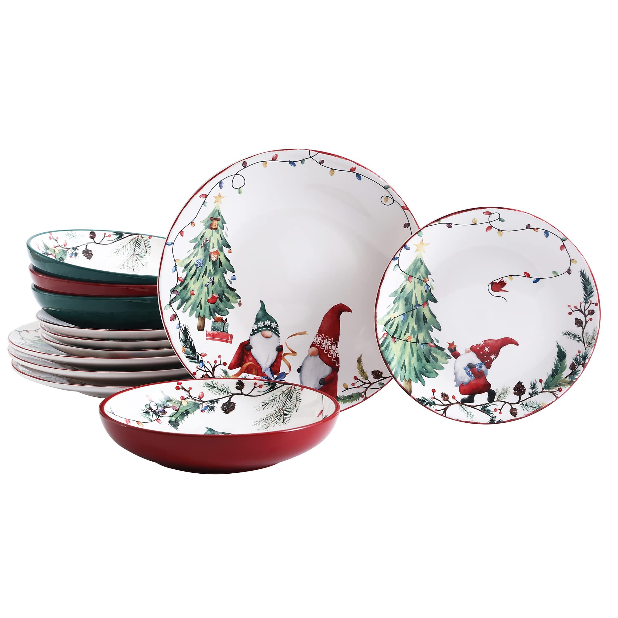Bico Christmas Gnomes Ceramic Dinnerware Set - 12-Piece Service for 4 (Includes 11