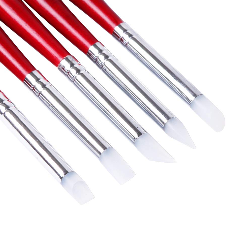 5-Piece Silicone Dual-Ended Nail Art Brushes with Wooden Handle - Professional Dotting Pens for Manicure, Nail Sculpture & Nail Art Design - Perfect for DIY Nail Art, Salon Use & Home Manicures
