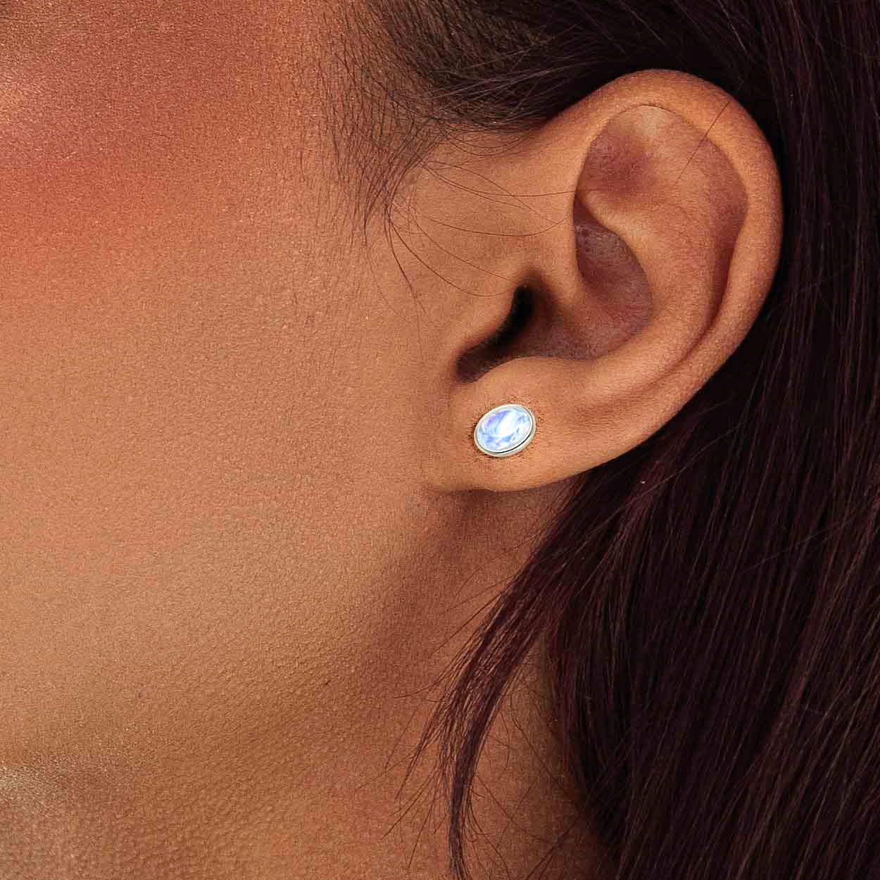 Natural Rainbow Moonstone Oval Stud Earrings for Women - Sterling Silver 925, Healing Crystal Jewelry for Everyday Wear, Gift for Her, Boho Chic Style - Perfect for Parties, Weddings & Office