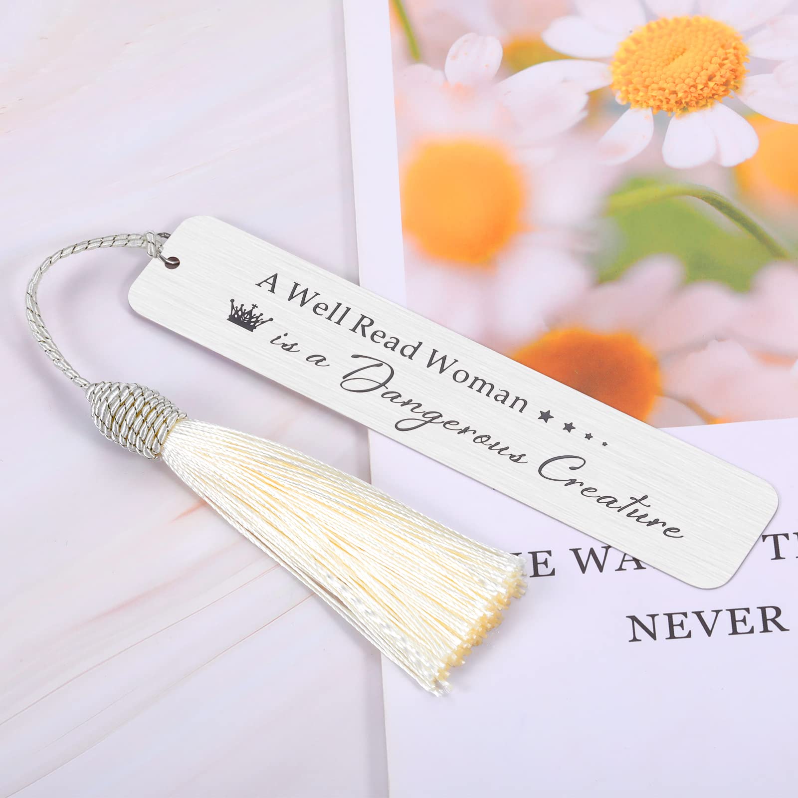Beautiful Bookmark for Women - Unique Gifts for Book Lovers, Birthday, Christmas - Perfect for Female Friends, Teen Girls, Boss Lady & Teachers - 'A Well Read Woman is A Dangerous Creature' Quote - Great as Stocking Stuffers & Reading Accessories - Ideal for Book Clubs, Libraries & Cozy Reading Nooks