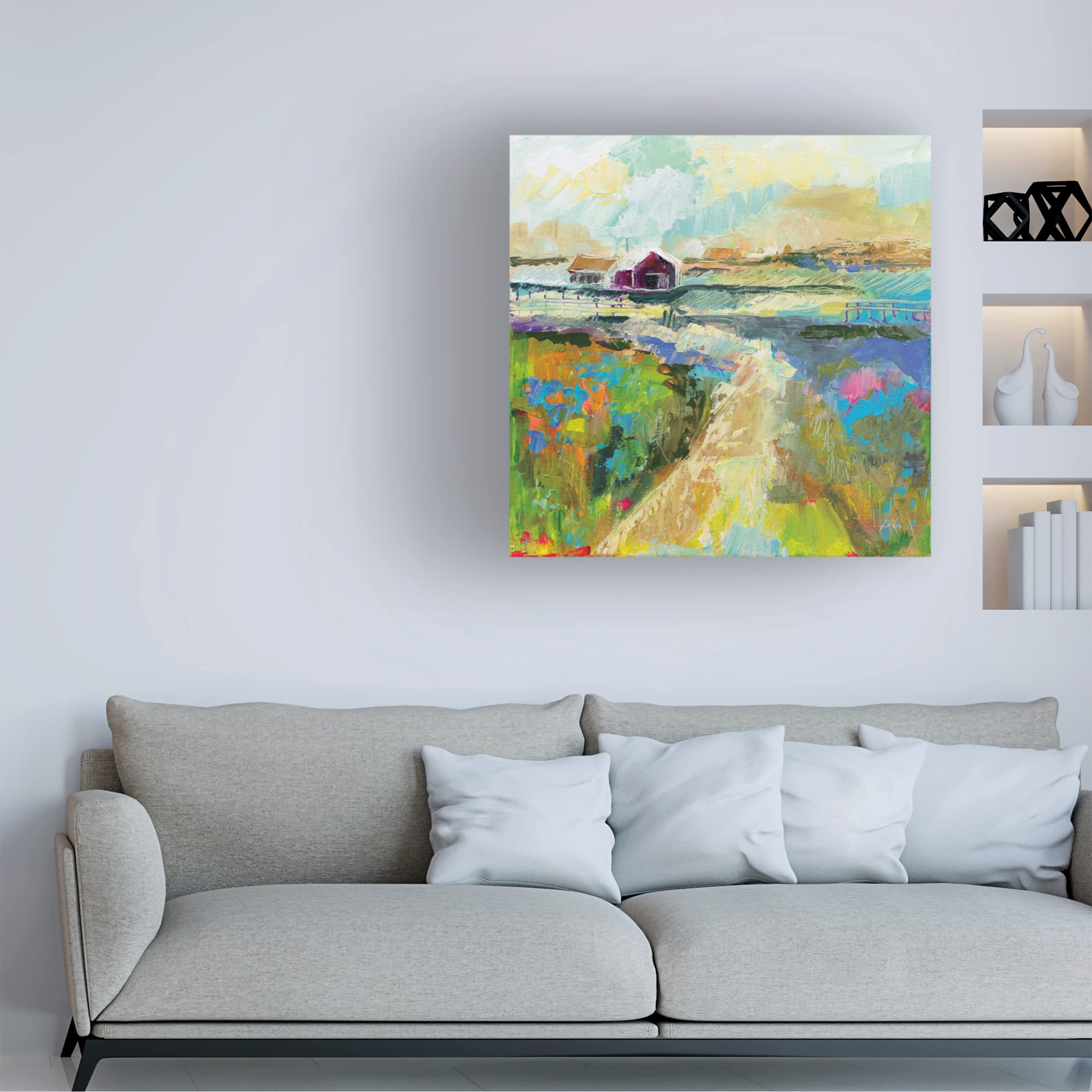 Trademark Fine Art 'The Pasture' by Jeanette Vertentes - 18x18 Stretched Canvas Wall Art - Handmade Landscape Painting for Living Room, Bedroom & Office Decor