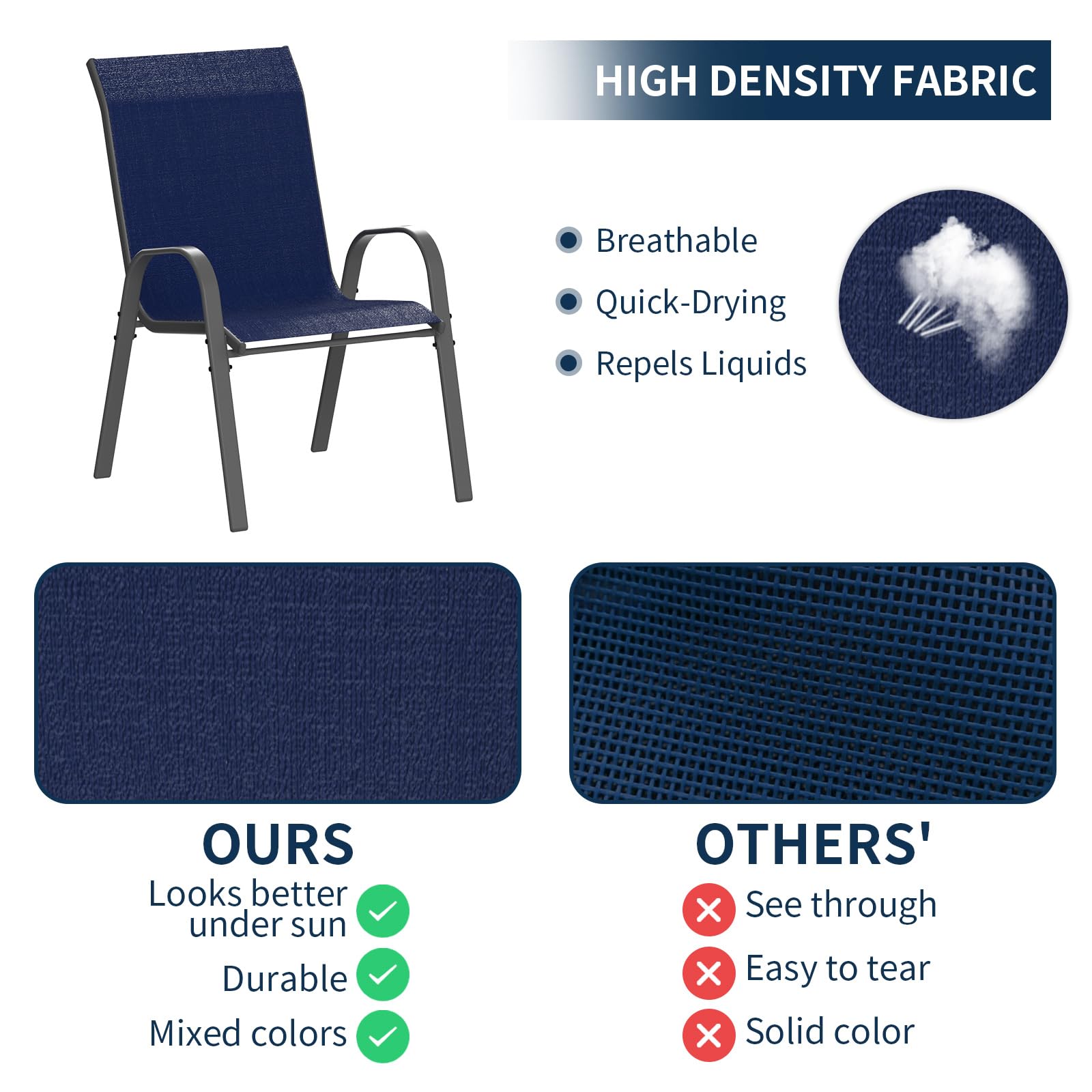 Amopatio 8-Piece Patio Chair Set - Stackable All-Weather Outdoor Dining Chairs, Breathable Garden Furniture for Backyard, Deck, Poolside - Navy Blue | Perfect for BBQs, Outdoor Entertaining & Relaxation