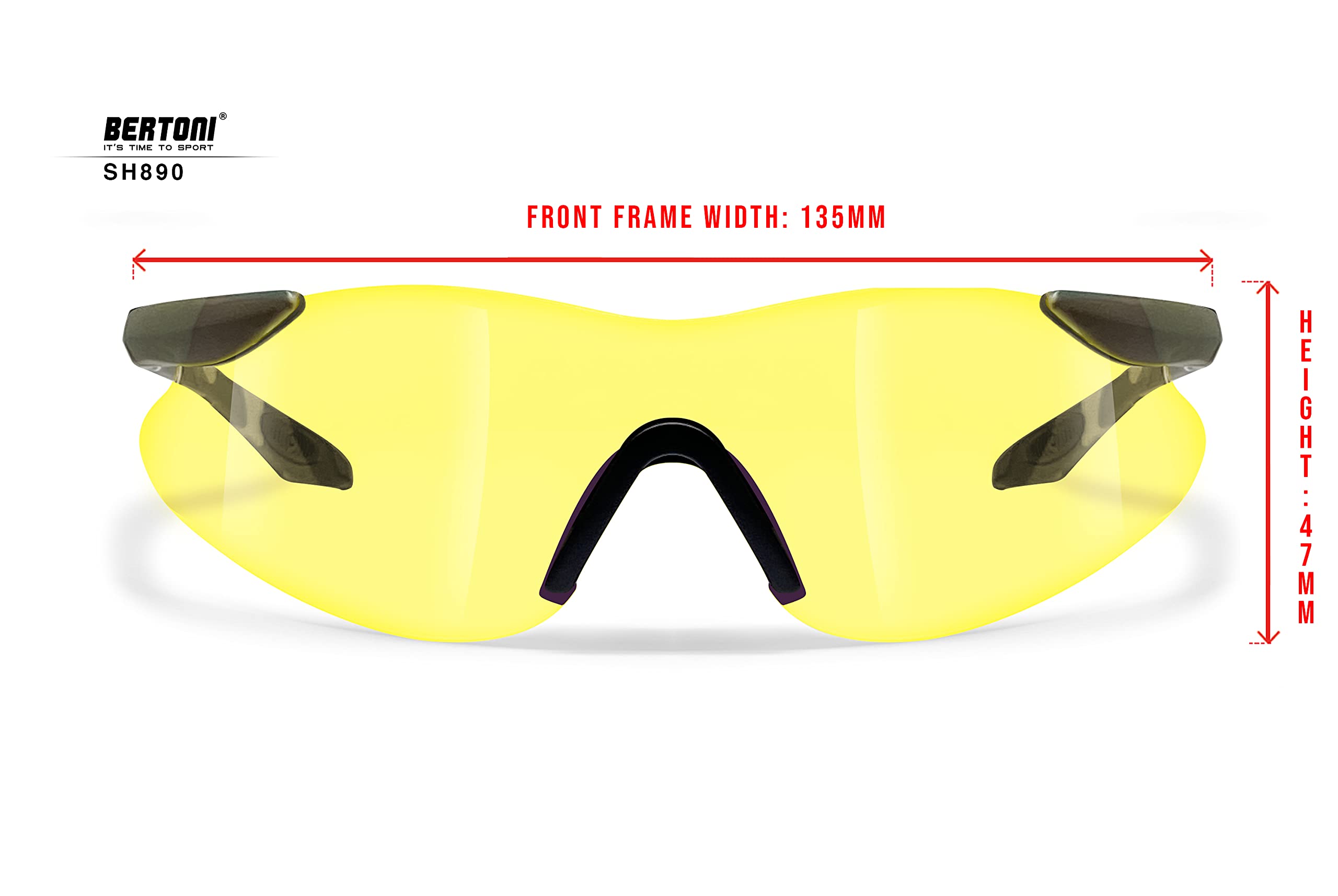 BERTONI SH890 Tactical Shooting Glasses - 4 Interchangeable Anti-Fog Lenses with Carrying Case & Extra Arms | Protective Safety Eyewear for Hunting, Range Shooting & Outdoor Sports | Made in Italy