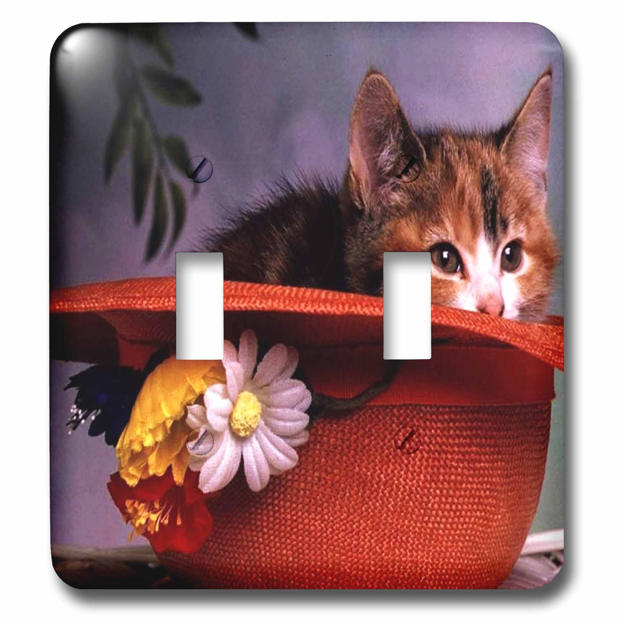 3D Printed Cat in Red Hat Double Toggle Switch - Decorative Wall Plate Cover for Home & Office - Perfect for Bedroom, Living Room, Kitchen Decor