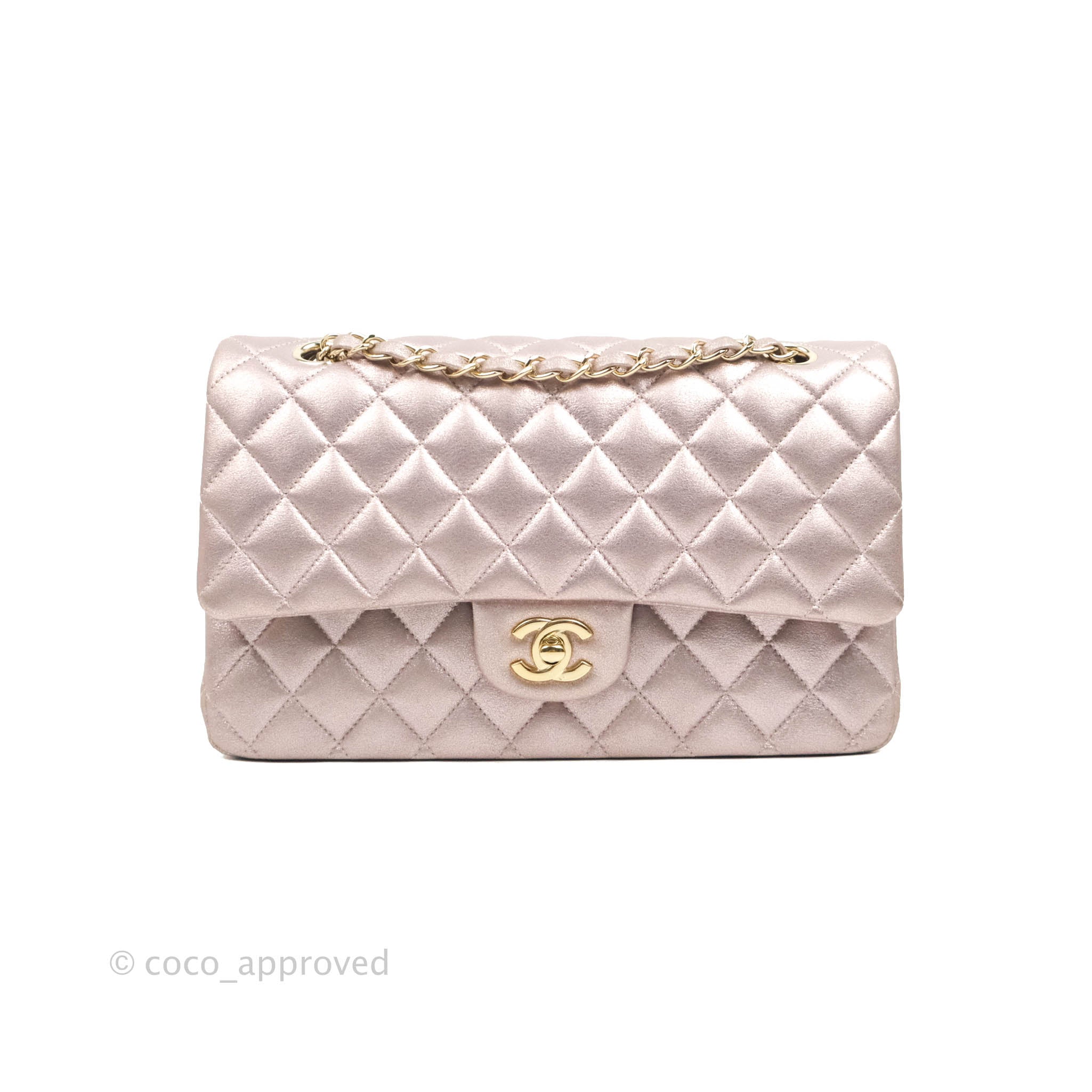Chanel Classic M/L Medium Double Flap Bag in Rose Gold Pink Lambskin with Gold Hardware - Luxury Handbag for Women, Perfect for Parties, Weddings & Special Occasions