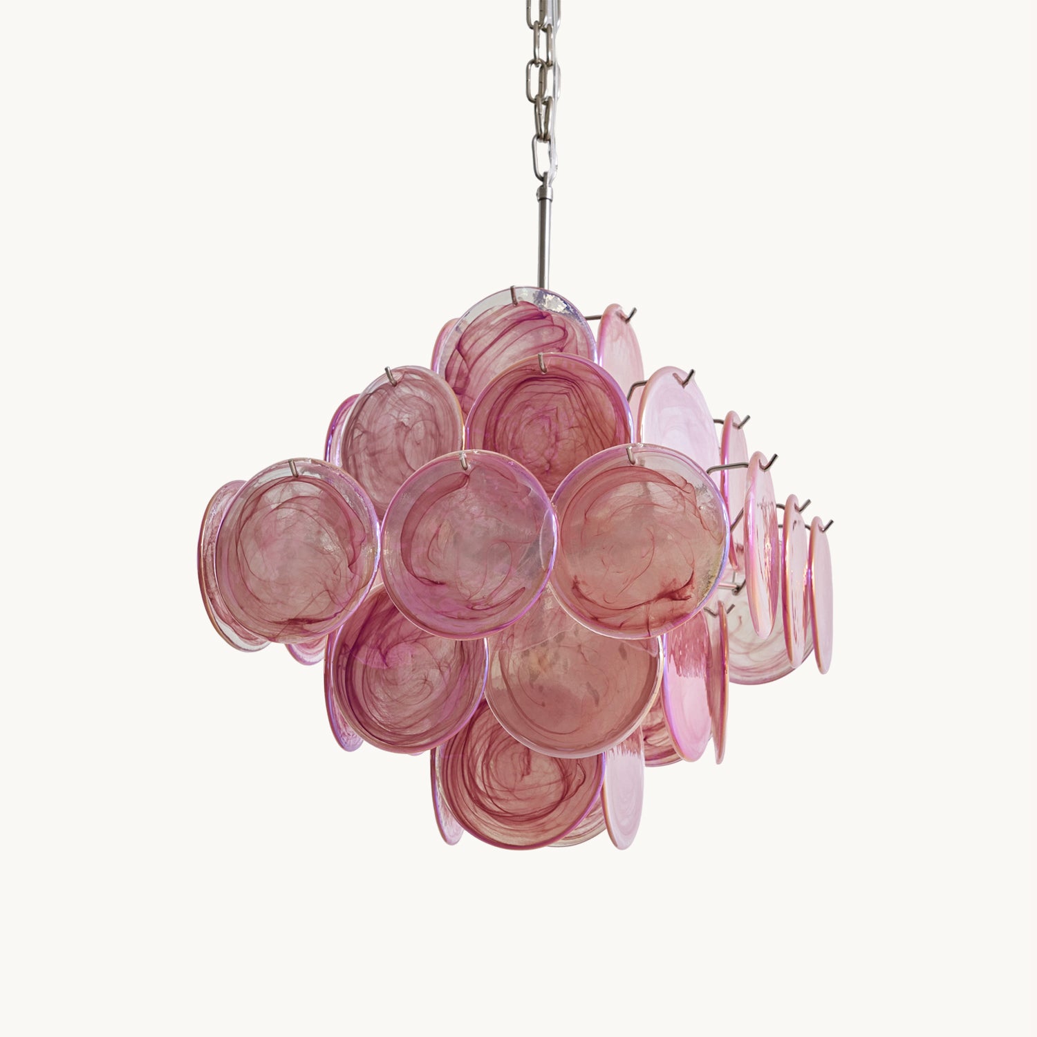 Murano Pink Glass Disc Chandelier - Elegant Venetian Style Ceiling Light Fixture for Dining Room, Bedroom or Living Room Decor
