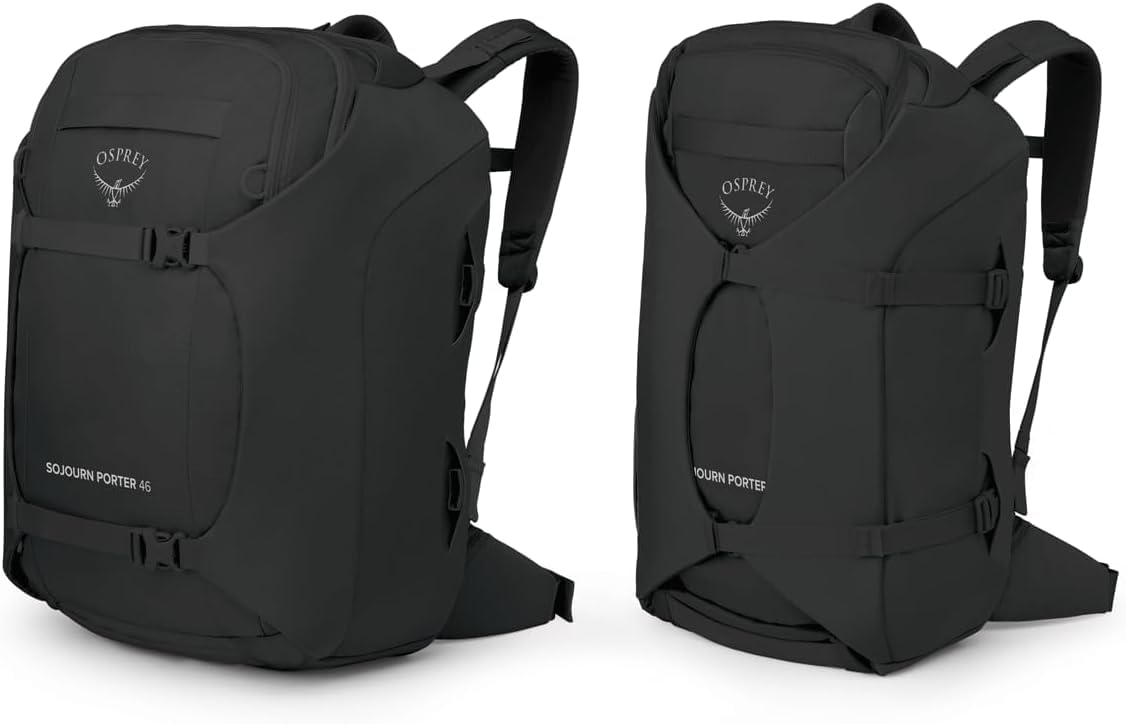 Osprey Sojourn Porter 46L Carry-On Travel Backpack - Black | Lightweight Durable Luggage for Airplane, Business Trips & Adventure Travel