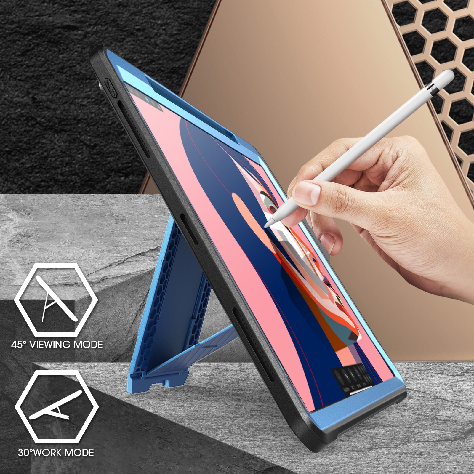 iPad Pro 12.9 Inch (2020) Case - Unicorn Beetle Pro Rugged Protective Cover with Built-in Screen Protector | Shockproof & Military Grade Drop Protection | Metallic Blue - Perfect for Outdoor, Travel & Work Use