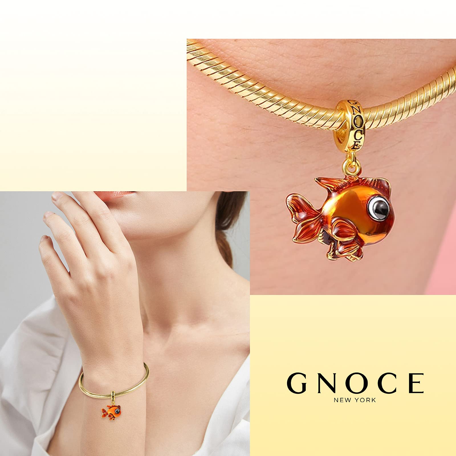 GNOCE Goldfish Pendant Charm - Sterling Silver 18k Gold Plated Dangle Charm for Bracelet or Necklace - Elegant Jewelry Gift for Women, Wife, Girlfriend - Perfect for Birthdays, Anniversaries & Special Occasions
