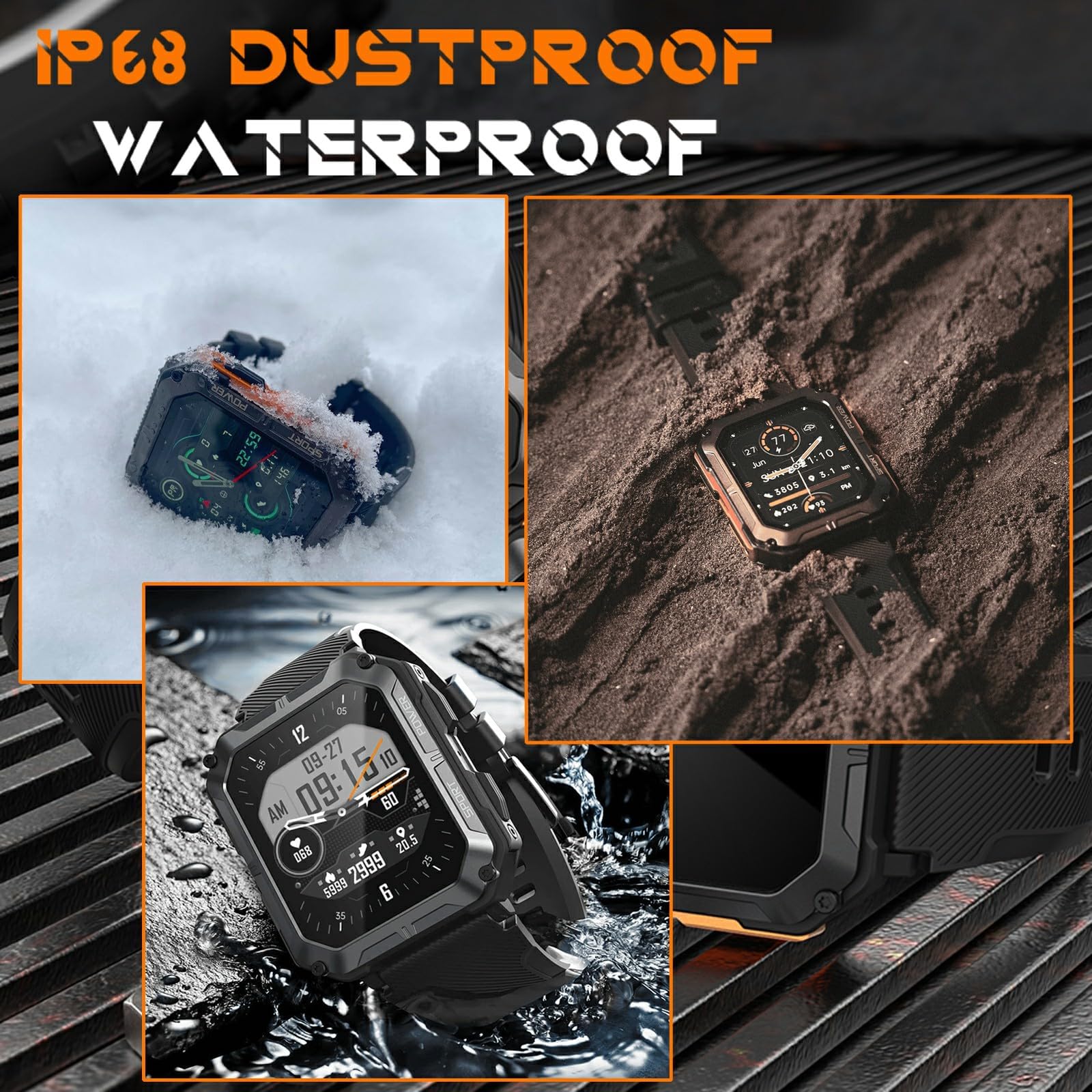 Njord Gear Rugged Smartwatch - IP68 Waterproof, Military Fitness Tracker for Android & iPhone - Outdoor Sports & Hiking