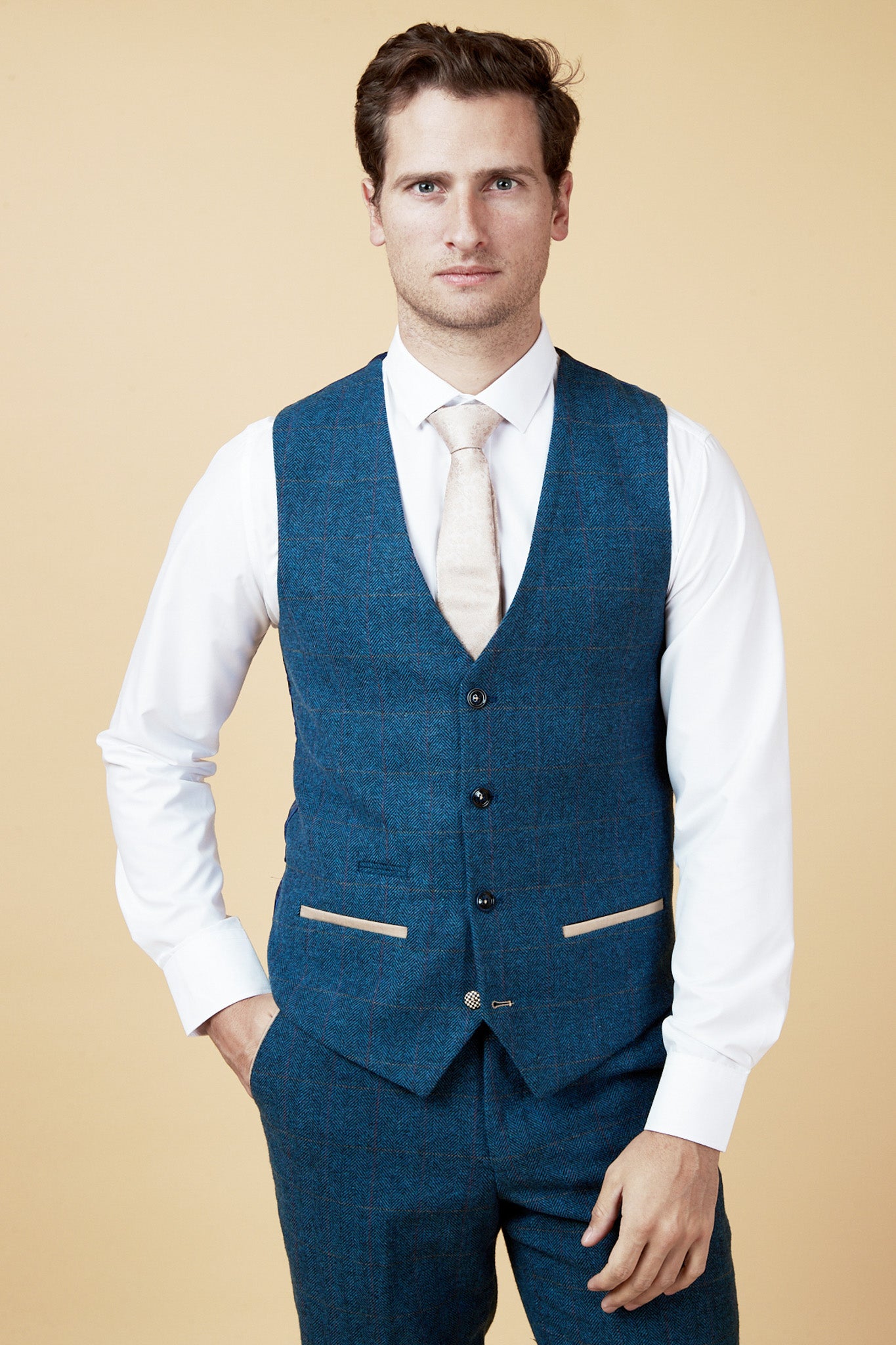 Elegant TED Tan Tweed Suit with Dion Waistcoat - Premium Men's Formal Attire for Weddings, Business Meetings & Special Occasions