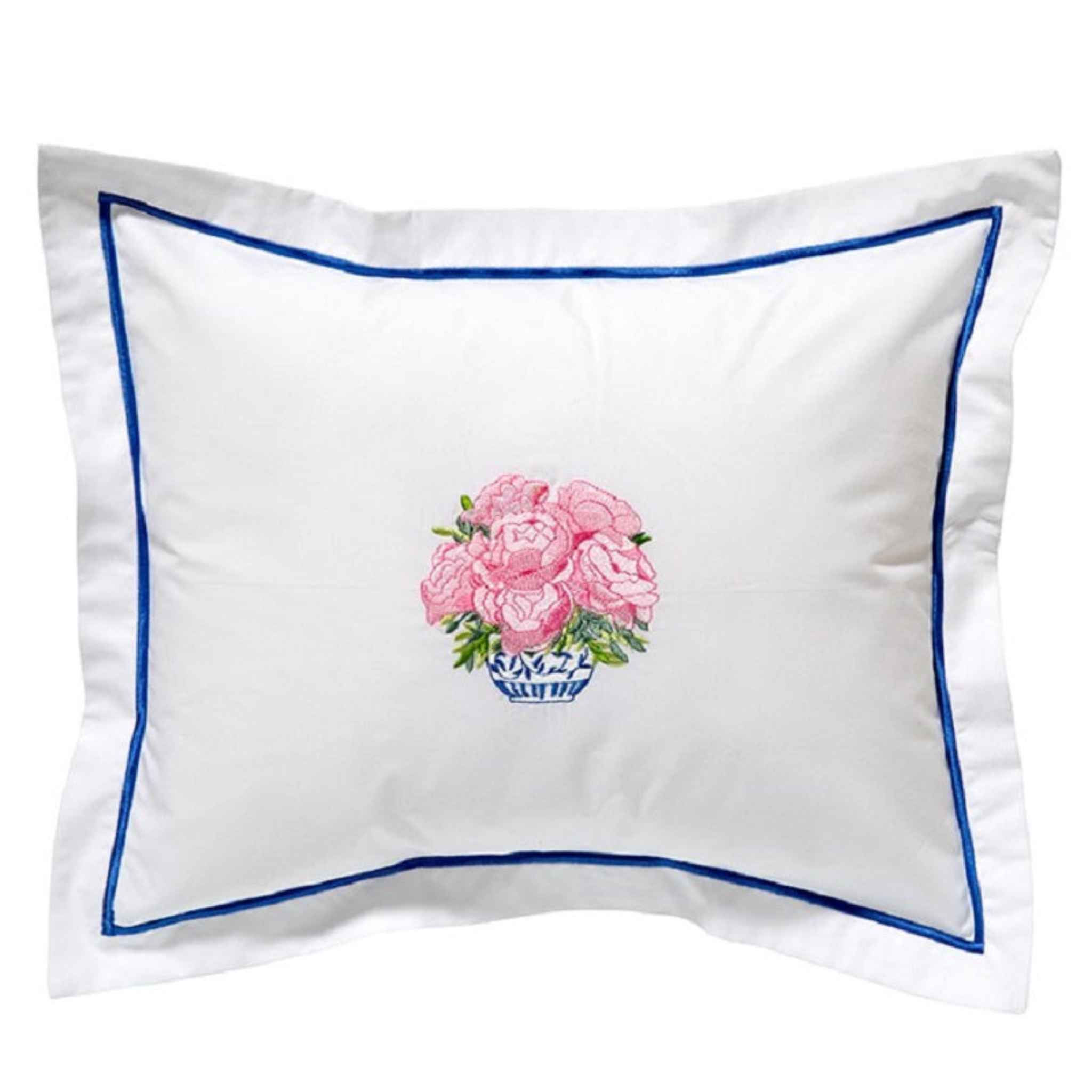 Luxury Boudoir Pillow Cover - Elegant Pot of Peonies Pink Floral Design for Bedroom Decor, Wedding Gift & Photo Shoot Backdrop