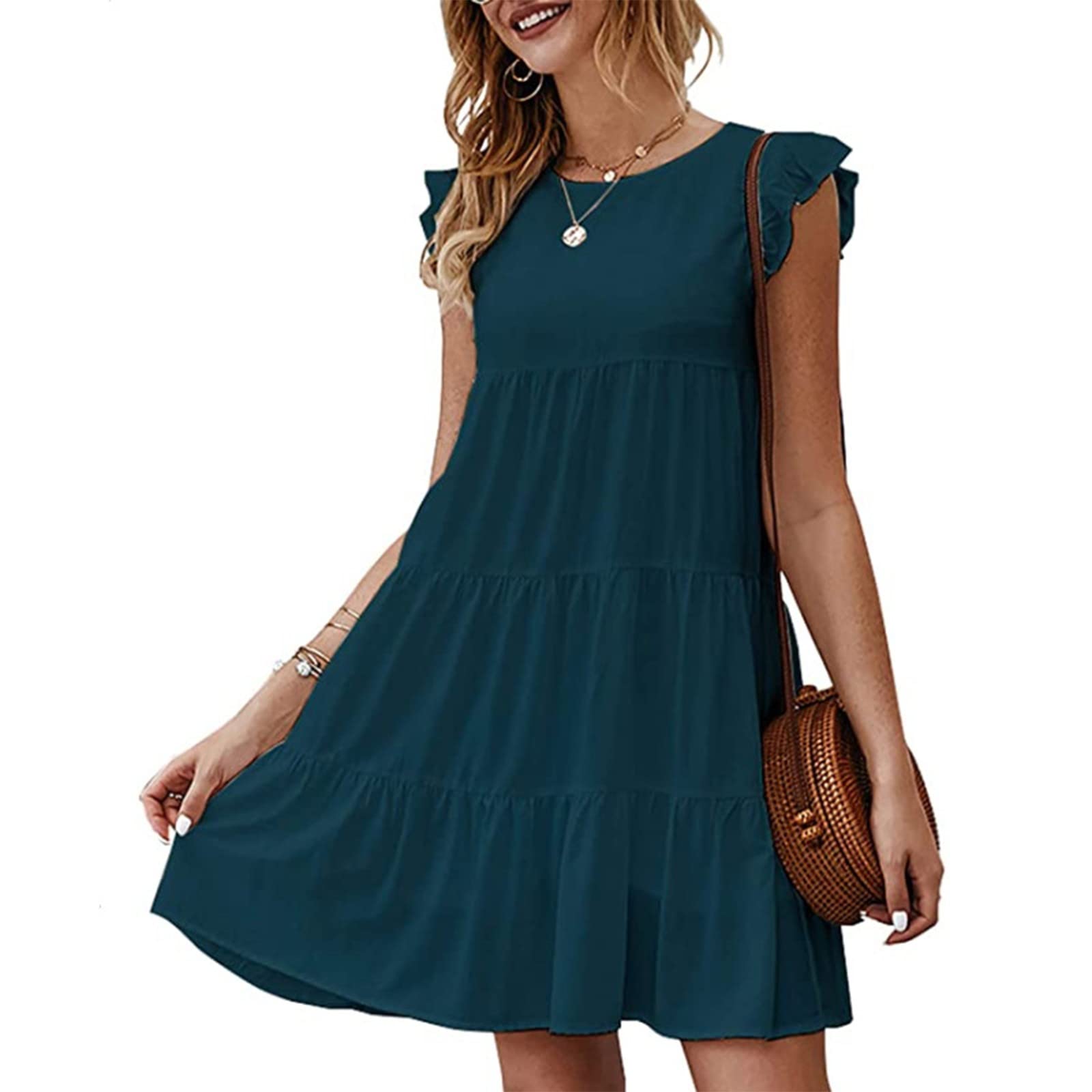 Elegant Summer Dresses for Women 2024 - Ruffle Cap Sleeve Party Dress, Casual Loose Flowy Pleated Tiered Midi Dress - Perfect for Beach Vacations, Garden Parties & Date Nights