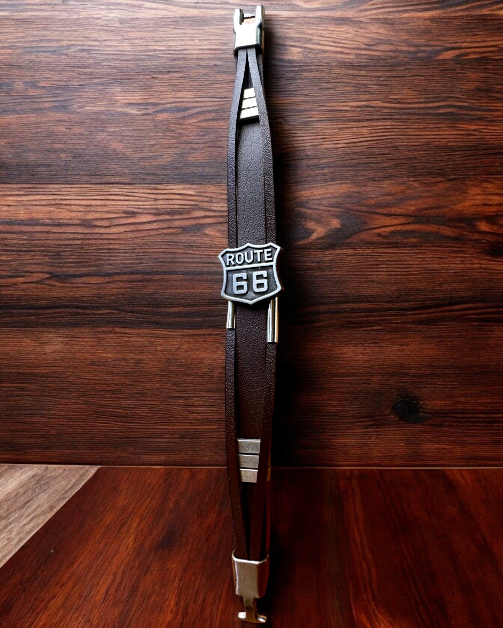 Customizable Engraved Traveler's Bracelet - Route 66 Inspired Leather Wristband for Road Trips & Adventure Gifts