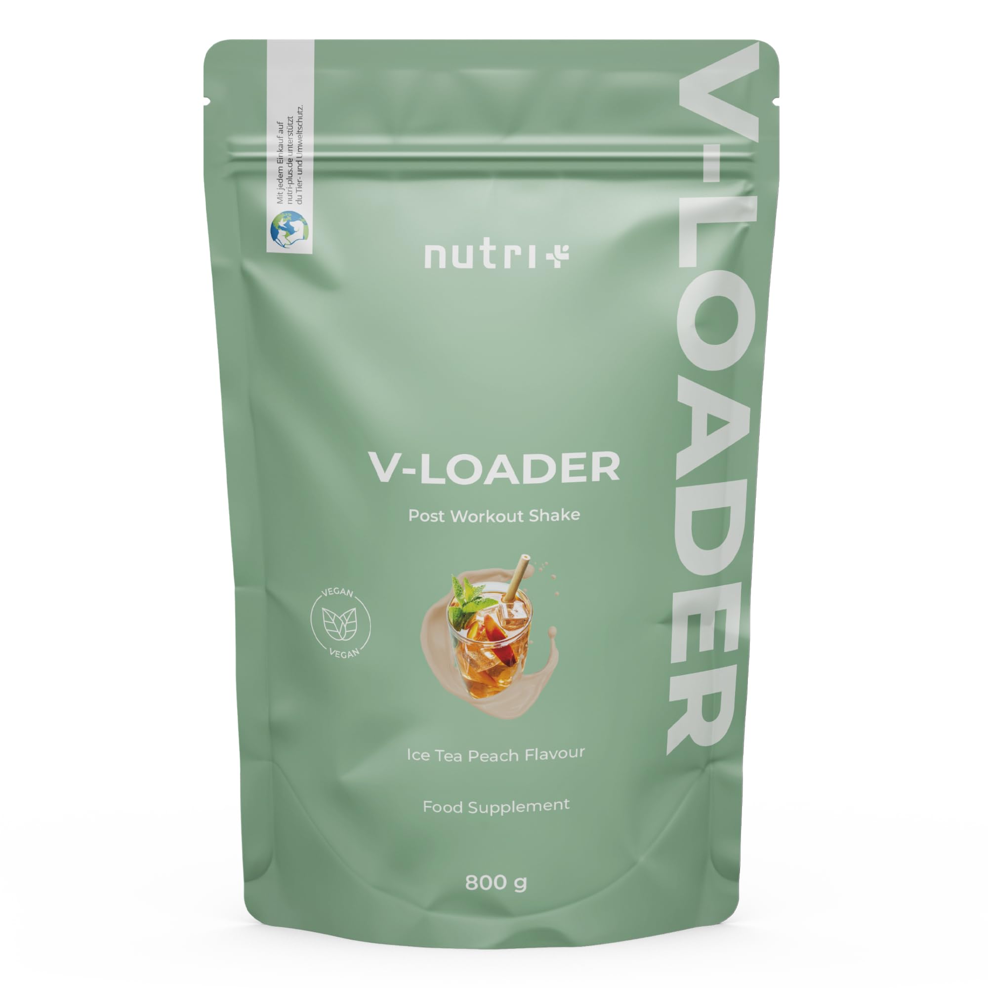 Nutri+ Vegan Post Workout Shake - 800g Muscle Recovery & Growth Protein Powder with Peach Iced Tea Flavor & Maltodextrin | Ideal for Gym Recovery, Muscle Building & Vegan Fitness Enthusiasts