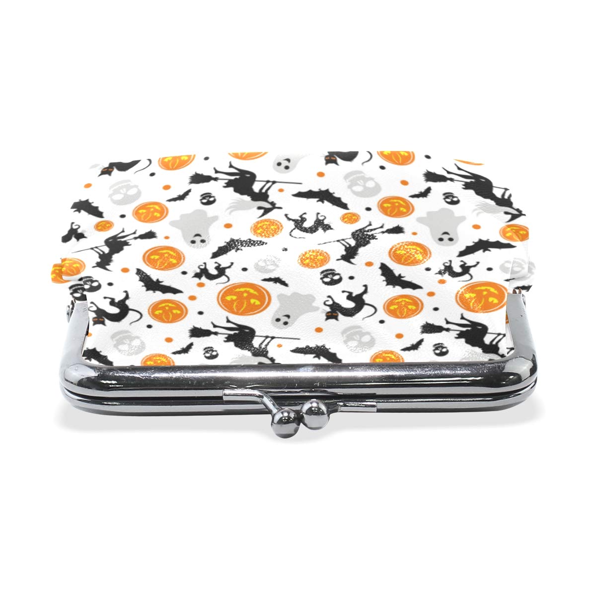 Halloween Witch Pumpkin Bat Ghost Black Cat Cute Coin Purse for Women - Retro Money Pouch with Kiss-lock Buckle, Small Wallet for Cards & Change - Perfect for Trick-or-Treating, Costume Parties & Spooky Gift Giving