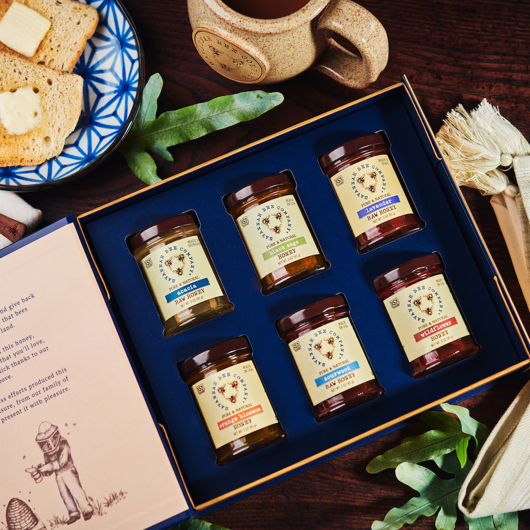 Premium Honey Book Set of 6 - Natural Raw Honey Collection - Perfect for Tea, Baking & Gift Giving