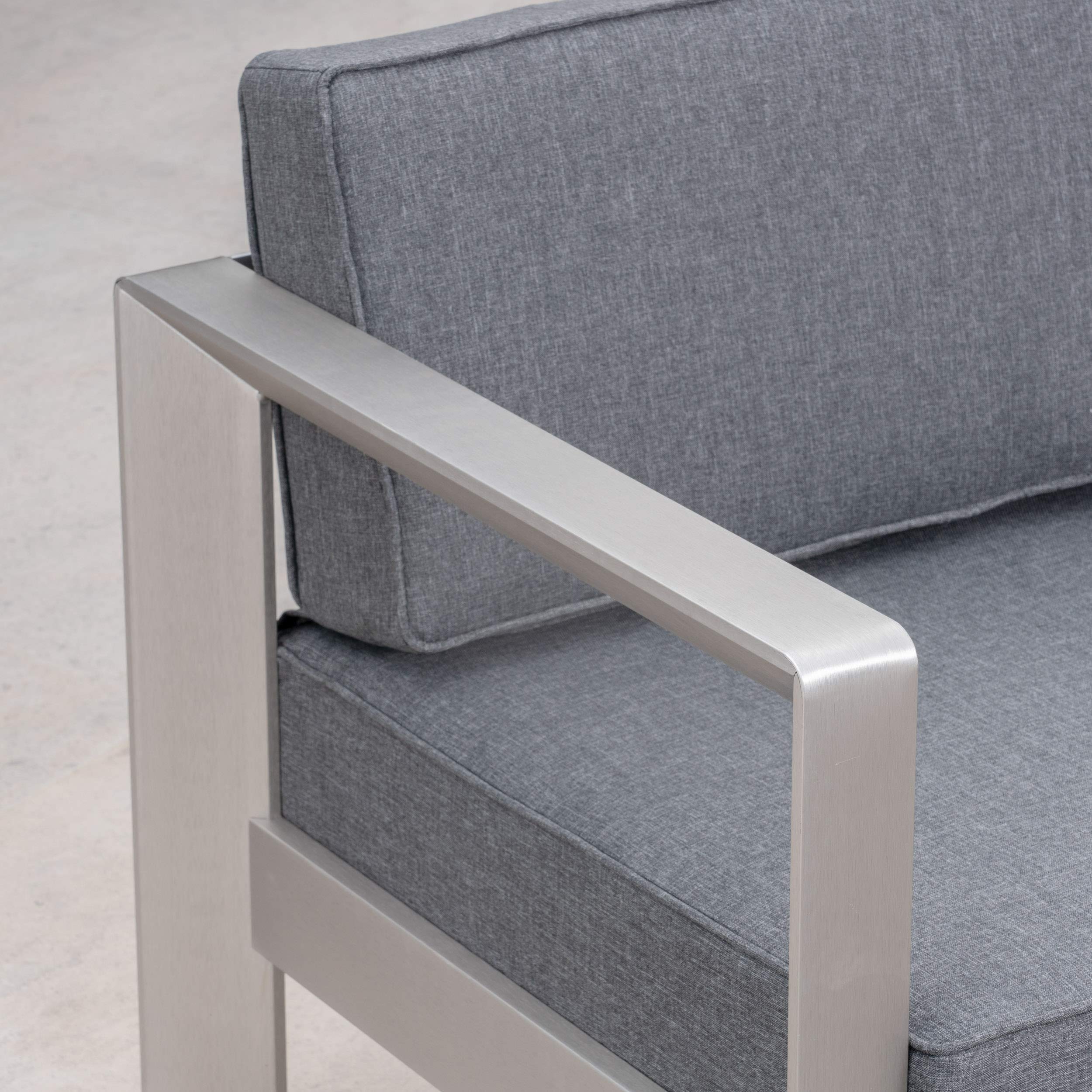 GDFStudio Outdoor Aluminum Club Chairs with Faux Wood-Topped Side Table - Silver Gray & Natural Wood Finish Patio Furniture Set for Garden, Poolside & Backyard Relaxation