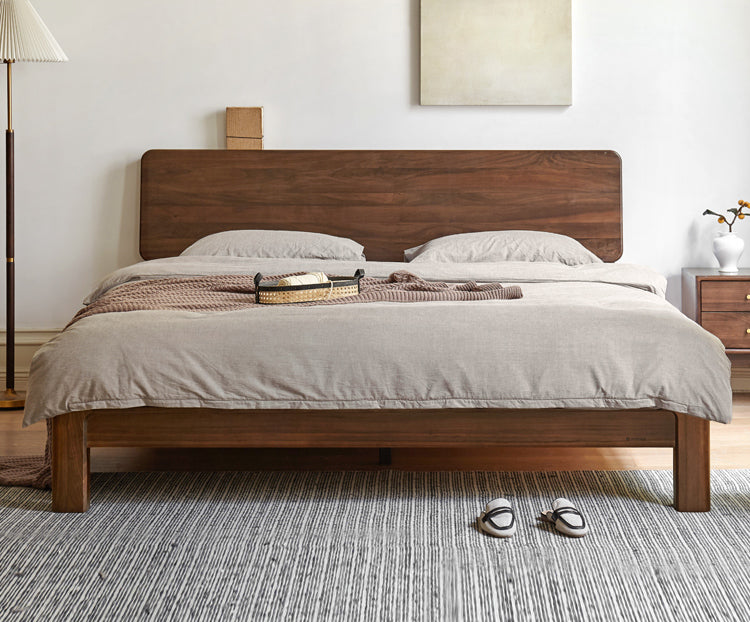 Premium Black Walnut Solid Wood Bed Frame - Queen Size, Handcrafted Hardwood Bed with Sturdy Support - Perfect for Master Bedroom, Guest Room & Farmhouse Decor