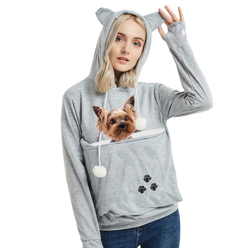 Women's Pet Carrier Sweater - Cozy Puppy & Kitten Pouch Hoodie with Long Sleeves, Plus Size Tops for Dog & Cat Lovers | Perfect for Outdoor Walks, Travel & Cuddling at Home