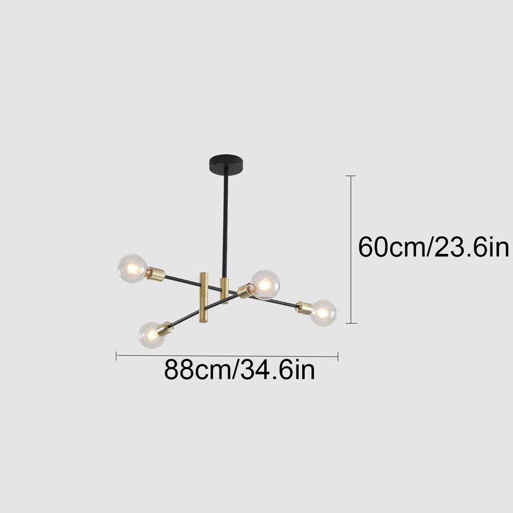 Modern 4-Light Rotating Arm Chandelier - Black & Gold Mid-Century Ceiling Light Fixture | Semi-Flush Mount Pendant Lighting for Bedroom, Foyer & Dining Room