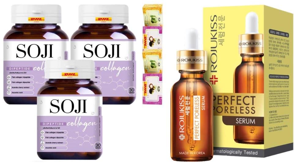 Soji Collagen Anti-Aging Serum - 3 Bottles Set (15ml Each) - Japanese Skincare for Poreless & Moisturized Skin - DHL Express Shipping - Free Tomato Facial Mask Included | Perfect for Daily Skincare Routine & Anti-Wrinkle Treatment