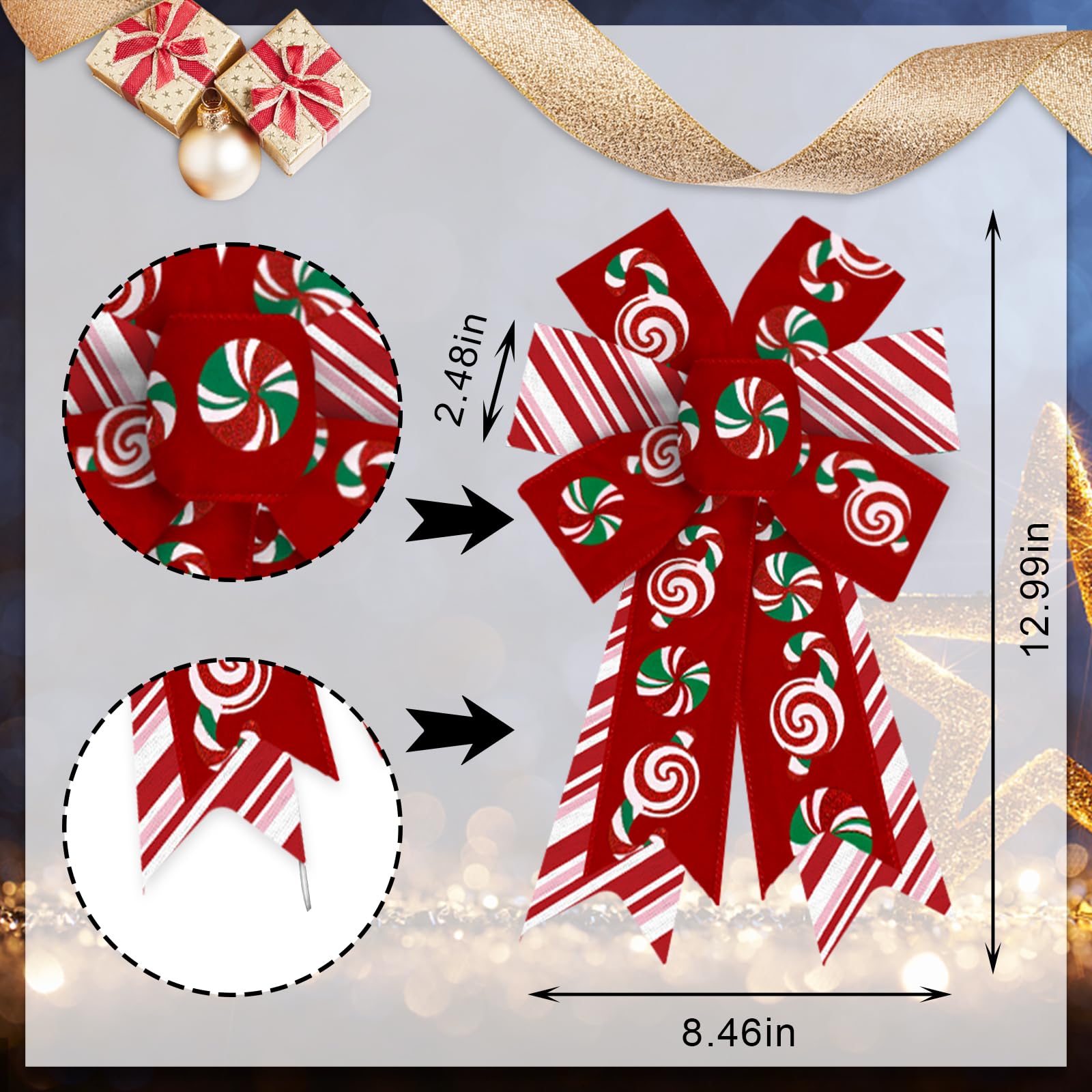 2 Pack Christmas Wreath Bows - Red Burlap Ribbon Bows for Holiday Decor, Xmas Tree Ornaments, Front Door Wreath & Winter Home Decorations (Perfect for Christmas, New Year & Winter Seasonal Decor)
