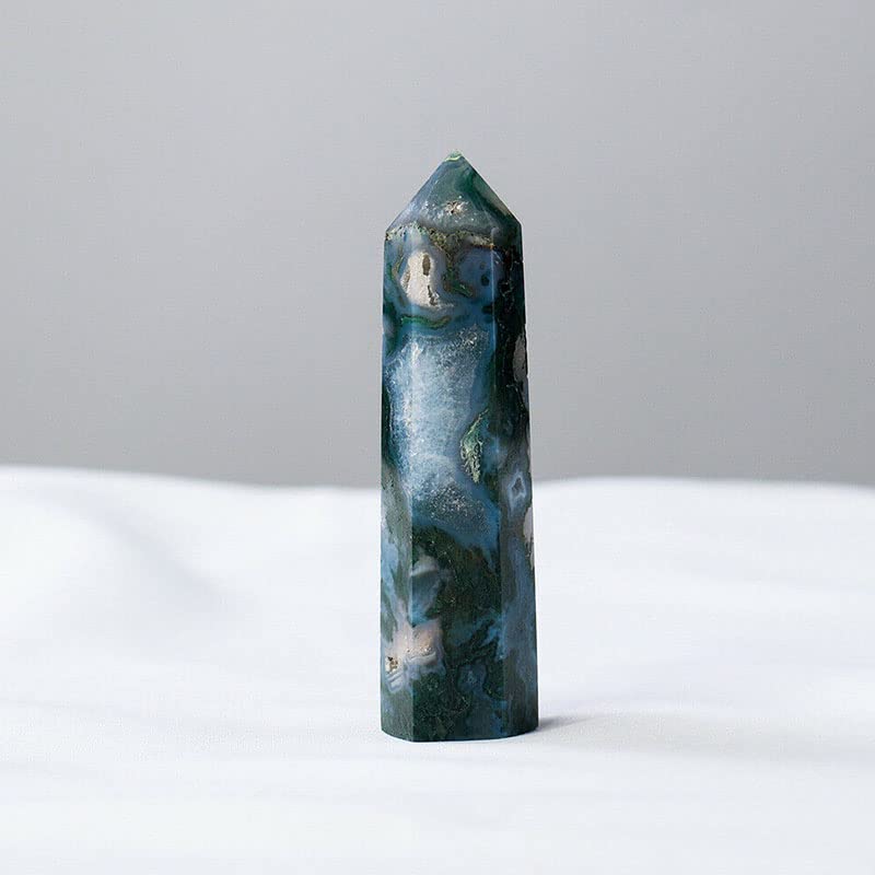 1Pcs Natural Moss Agate Geode Obelisk - Polished Crystal Point Tower for Home Decor, Meditation & Healing Stone | Spiritual Gift, Feng Shui, Reiki Energy, Yoga Space, Office Desk Decor