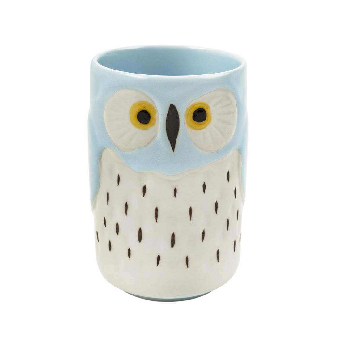 Chumbak Owl Design Ceramic Tumbler - 10oz Porcelain Coffee Mug, Tea Cup & Kitchen Utensil Holder for Spoons, Forks & Knives | Microwave & Dishwasher Safe | Perfect for Home, Office & Gifts (2.5