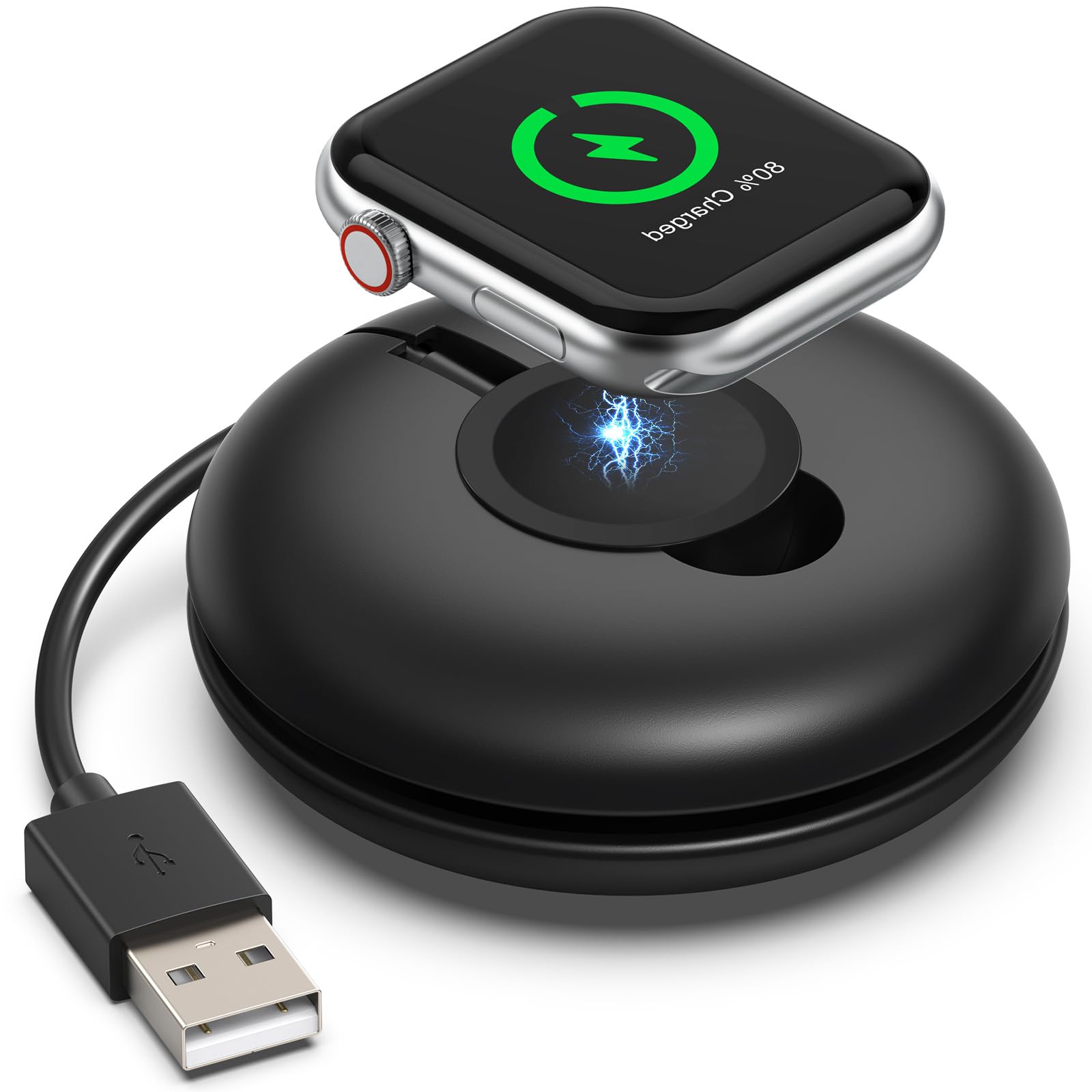 2-Pack Apple Watch Charger with USB-A Plug & 3.3ft Cable | Portable Charging Case | Compatible with All iWatch Series (Black) - Perfect for Travel, Gym & Daily Charging