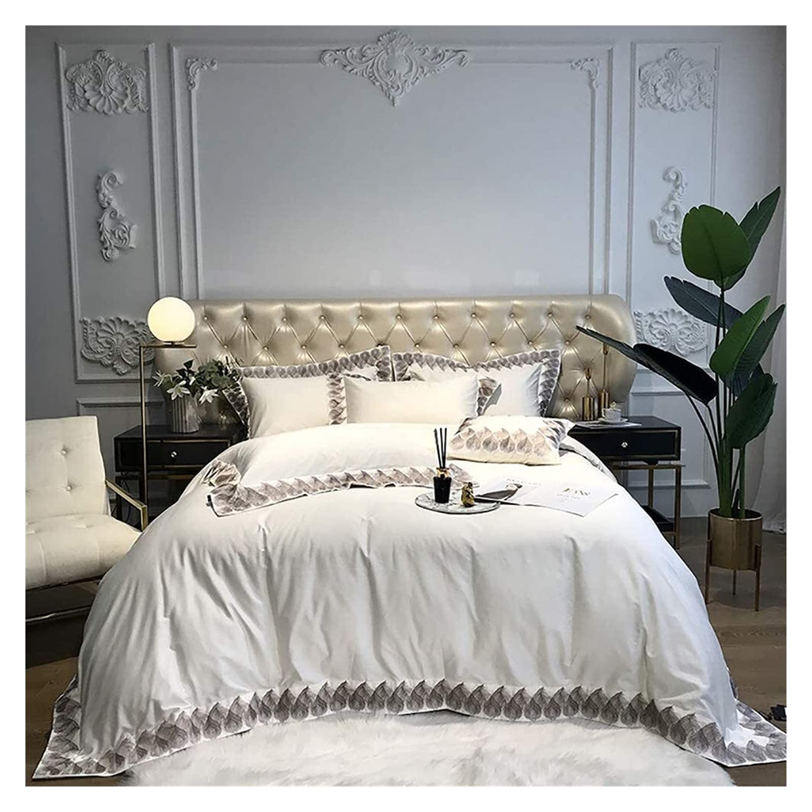 Luxury 100% Cotton King Size Duvet Cover Set - 4 Piece Embroidered Bedding Set (1 Duvet Cover, 1 Flat Sheet, 2 Pillowcases) - Elegant White King Size Bedding for Master Bedroom & Guest Room Decor