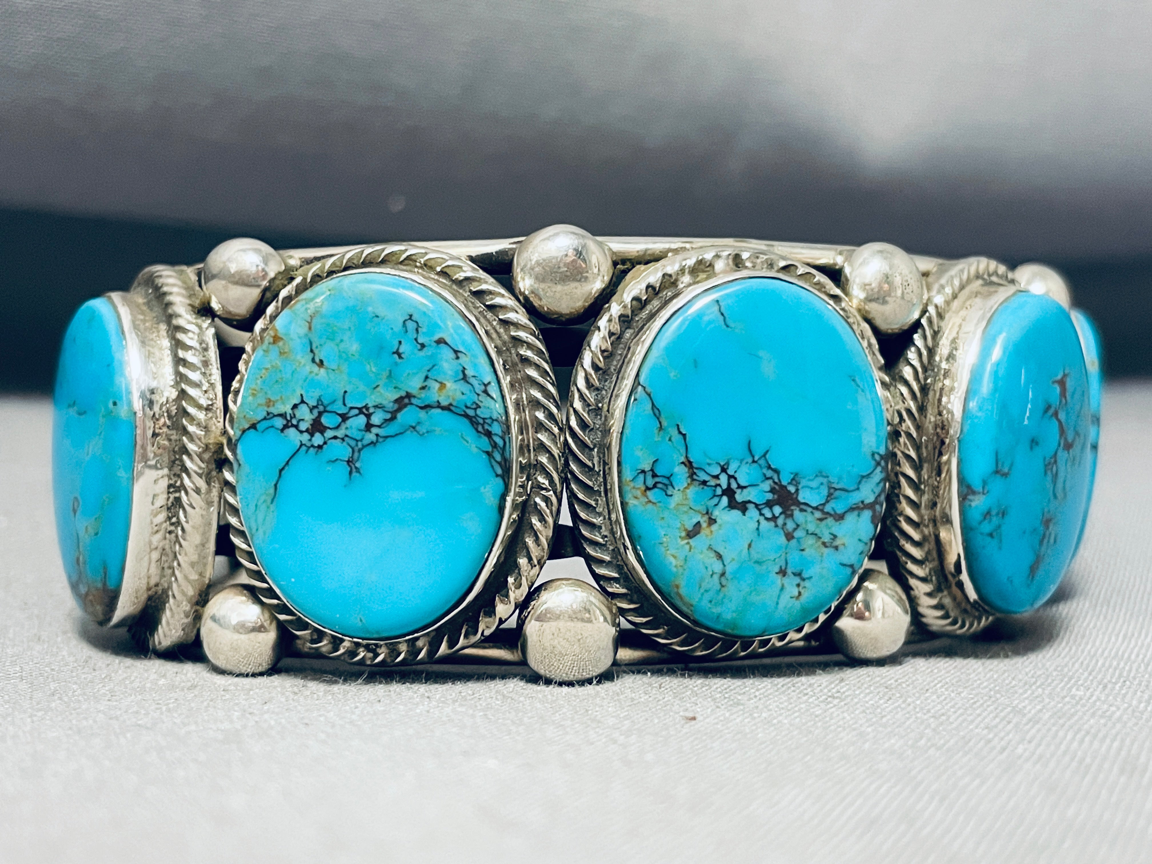 Authentic Navajo Spiderweb Turquoise Sterling Silver Bracelet - 108g Heavy Handmade Native American Jewelry for Women & Men - Perfect for Boho, Western & Festival Fashion