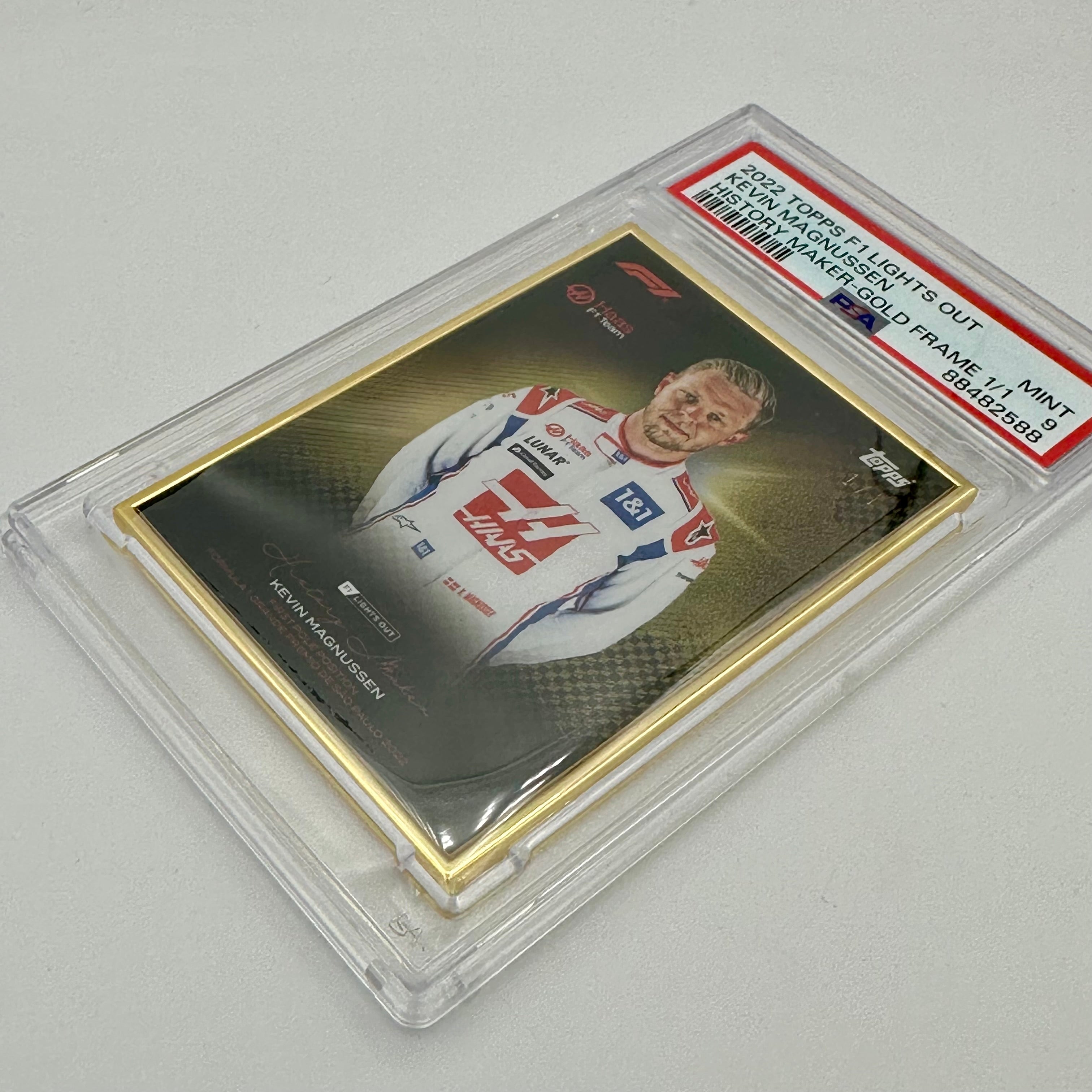 Kevin Magnussen 2022 Lights Out History Maker 1/1 Gold Frame PSA9 Graded Card - Perfect for F1 Racing Fans, Collectors, and Memorabilia Displays