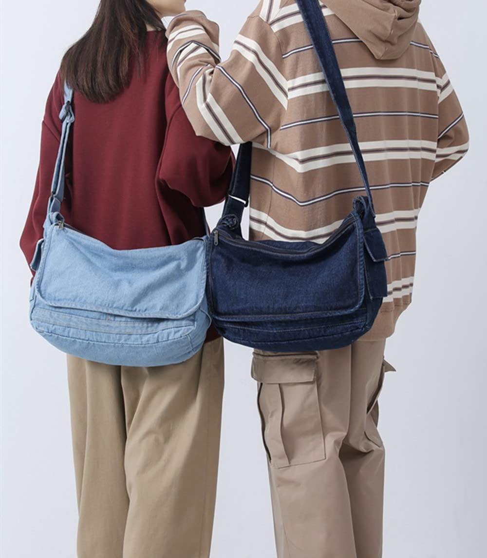 Stylish Women's Denim Messenger Bag - Large Crossbody Shoulder Bag with Multiple Pockets for Travel, Work & Daily Use | Durable Overnight Hobo Bag for Commuters & College Students