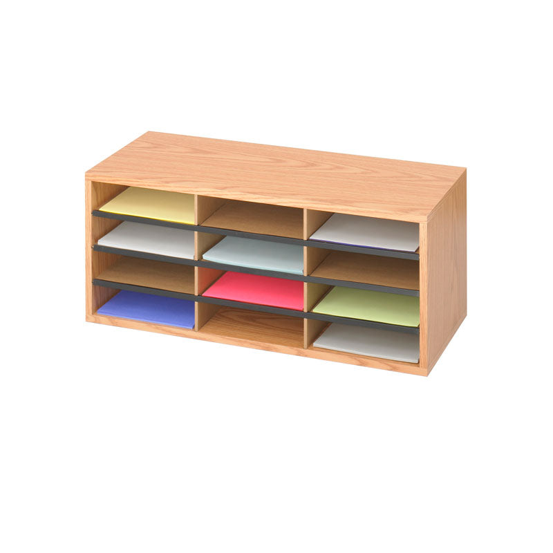 12-Compartment Wooden & Corrugated Literature Organizer - Perfect for Office, School, and Home Document Storage