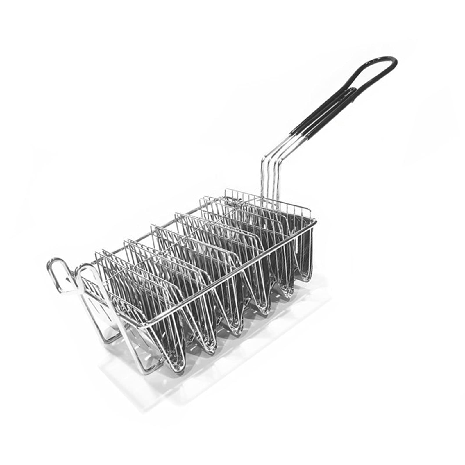 NCONCO 6-Shell Taco Fry Basket with Non-Slip Grip Handle - Heavy Duty Stainless Steel Taco Holder for Deep Frying - Perfect for Home Kitchen, Restaurants & Taco Tuesday Parties