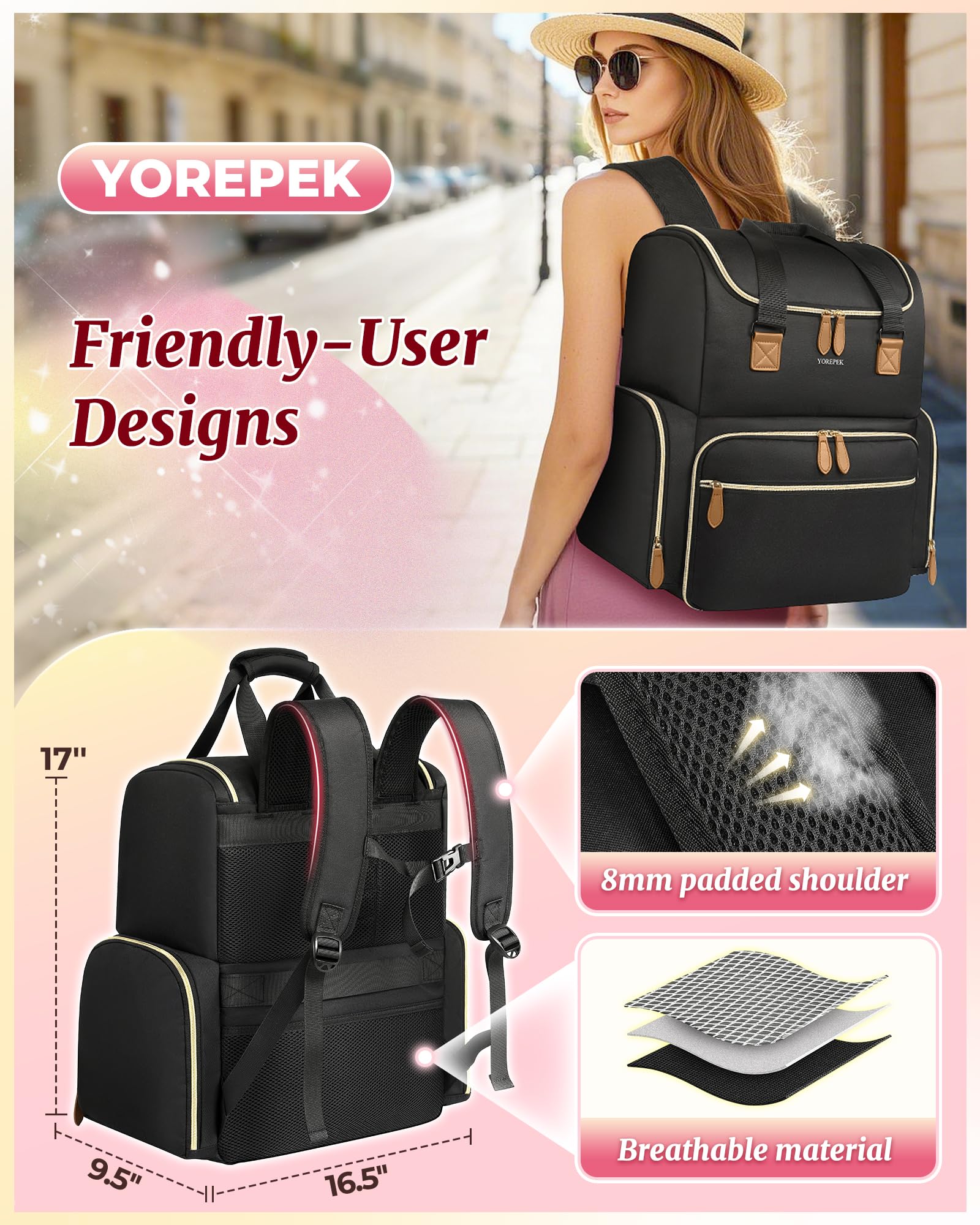 YOREPEK Extra Large Nail Polish Organizer Backpack - Holds 96-100+ Bottles (15ml/0.5oz) with UV Nail Lamp & 2 Removable Pouches - Professional Nail Technician Storage Case - Perfect for Salon, Travel & Home Manicure Organization