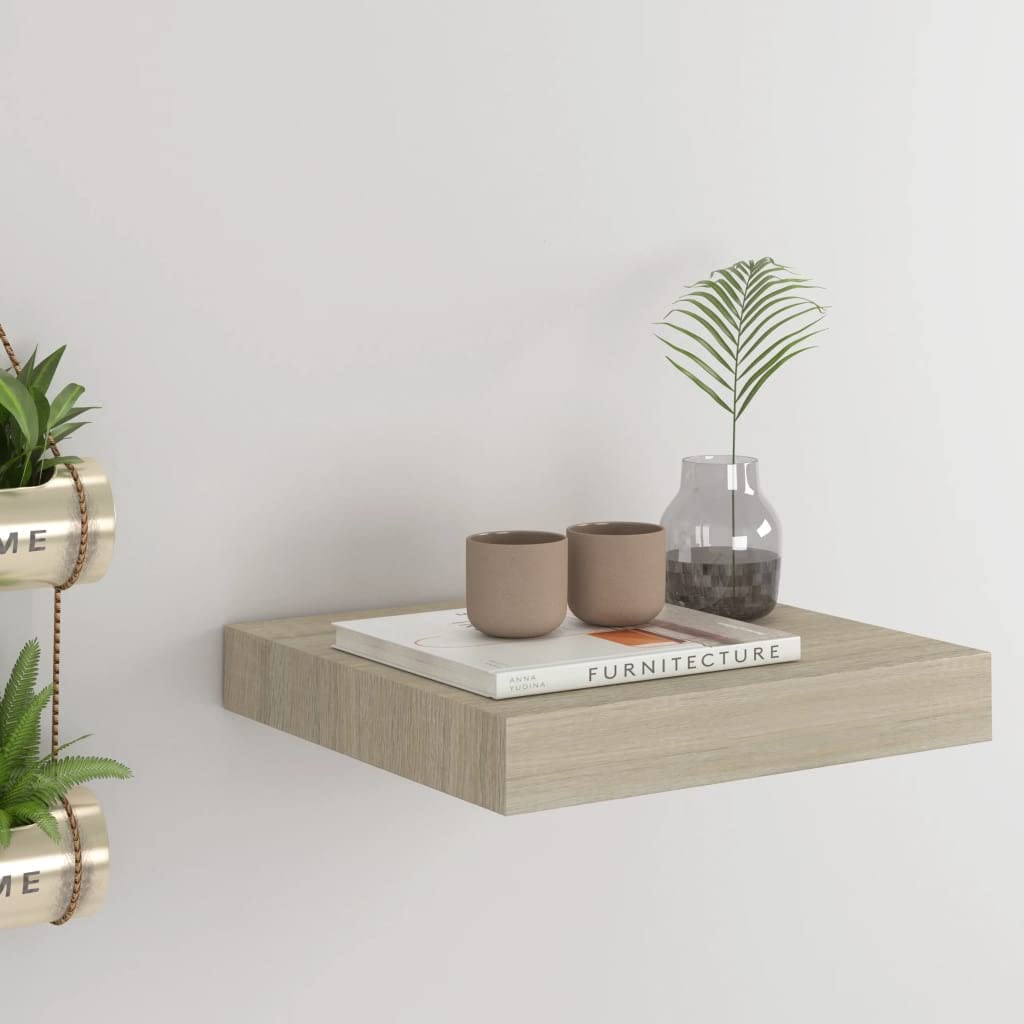 Floating Wall Shelf - Invisible Mounting Oak MDF Display Shelf for Books, Decor & Storage (9.1