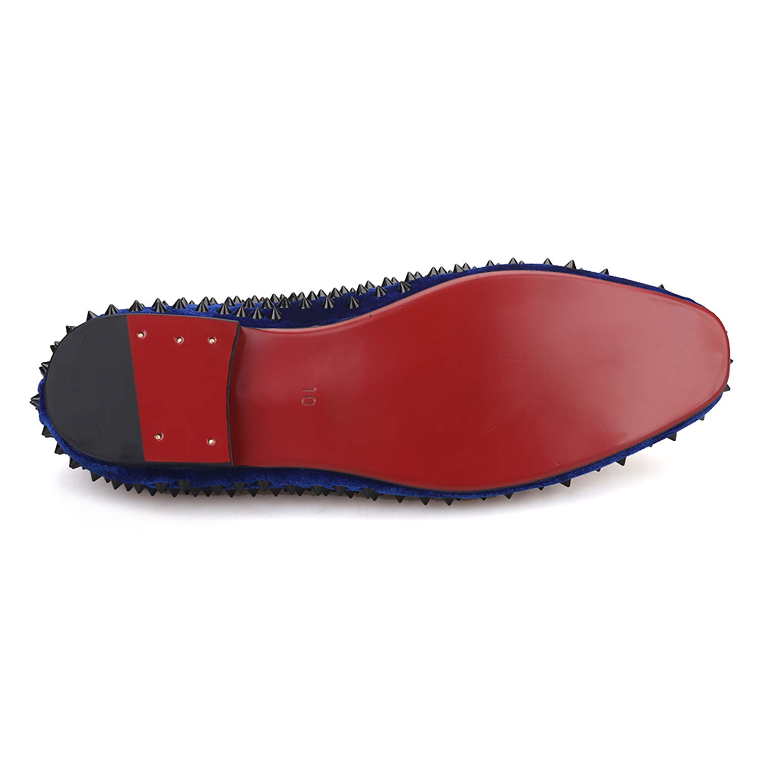 Royal Blue Velvet Men's Loafers with Spikes - Slip-On Dress Shoes for Smoking Slippers & Formal Occasions - Comfortable Men's Flats for Weddings, Parties & Evening Events