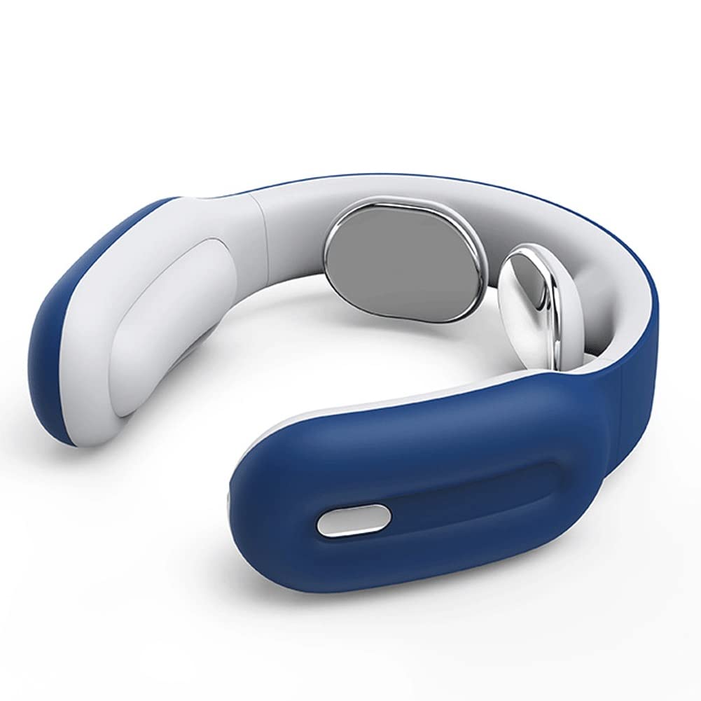 4D Wireless Neck Massager with Heat & Electric Pulse - Deep Tissue Portable Massage for Home, Office, Car & Travel - Blue | Relieve Neck Pain, Stress Relief & Muscle Relaxation After Workouts, Long Hours at Desk or Driving