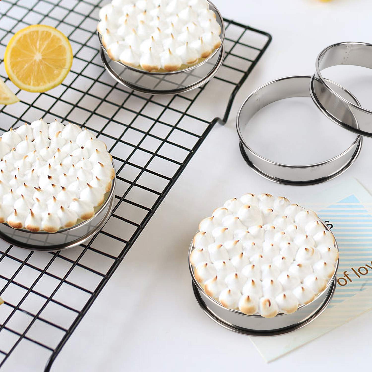 FANGSUN 4-Inch Stainless Steel Crumpet Rings & English Muffin Rings - Nonstick Baking Tart Rings, Double Rolled Pastry Mold for Griddle Cooking - Perfect for Homemade Muffins, Pancakes, Eggs & Desserts