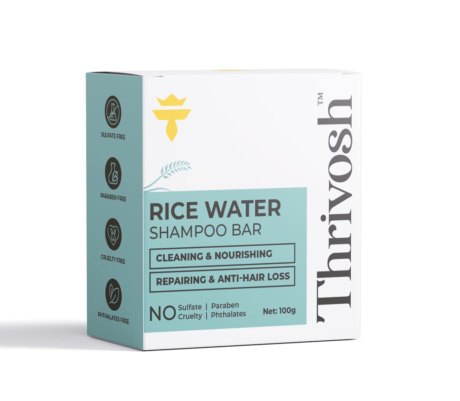 Rice Water Shampoo Bar for Hair Growth & Repair – 2-in-1 pH Balanced Vegan Shampoo & Conditioner Bar – Anti-Hair Loss Treatment for All Hair Types (100g) | Perfect for Travel, Gym & Daily Hair Care Routine