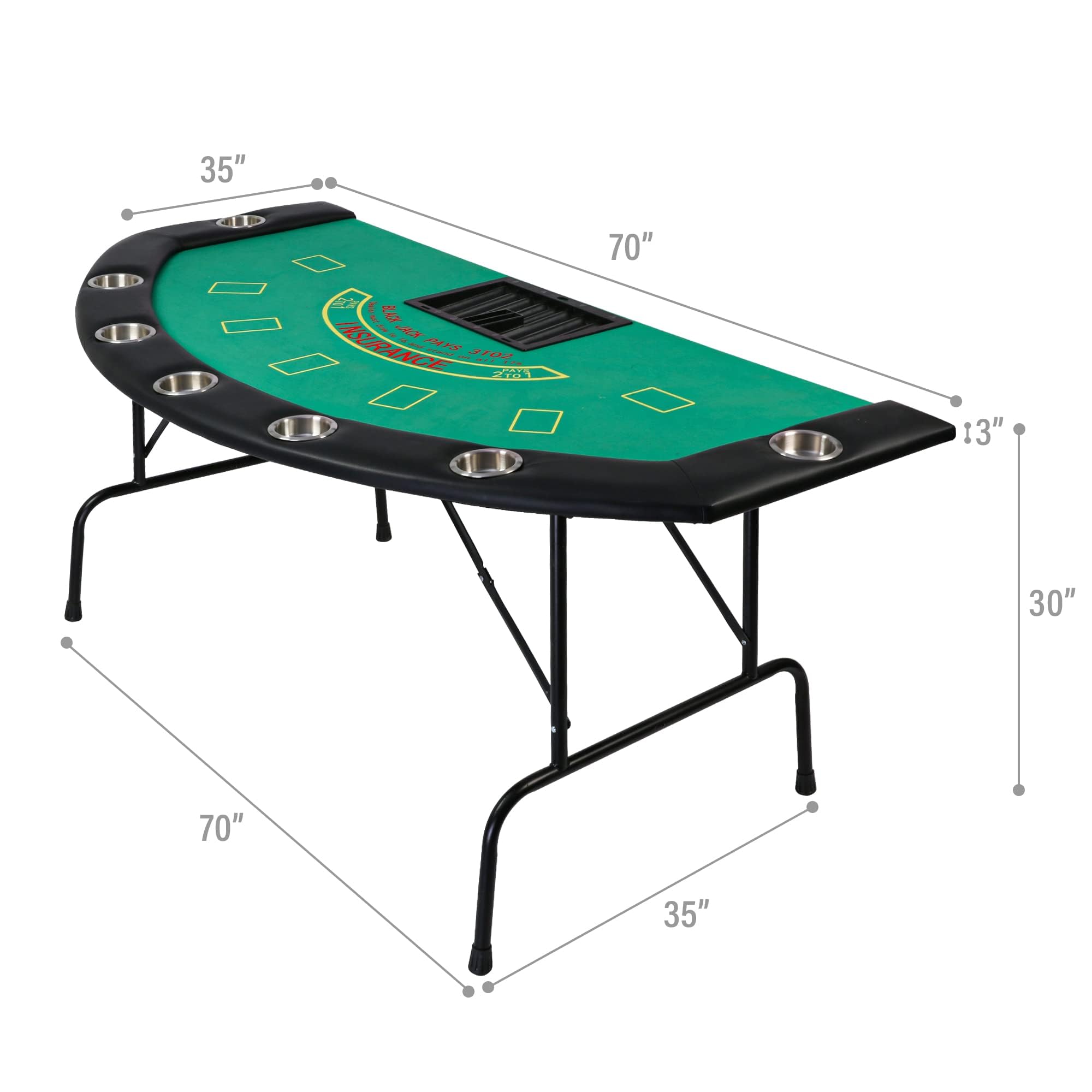 Foldable 7-Player Poker Table for Blackjack & Texas Hold'em - Casino Game Table with Stainless Steel Cup Holders - Green Speed Felt Surface for Card Games, Dominoes & Board Games - Perfect for Home Game Nights & Casino-Themed Parties