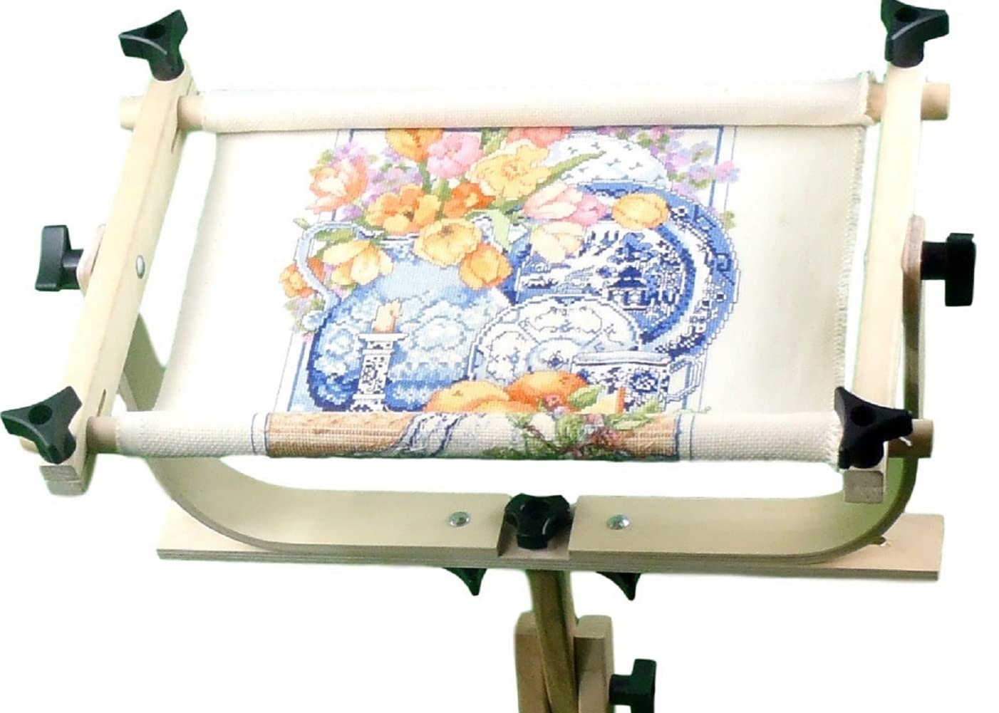 Frank A. Edmunds Stitcher's Wonder! Floor Stand Scroll Frame for Embroidery & Needlework - Adjustable Wooden Frame for Cross Stitch, Tapestry & Handcraft Projects - Perfect Home Decor & Gift Idea