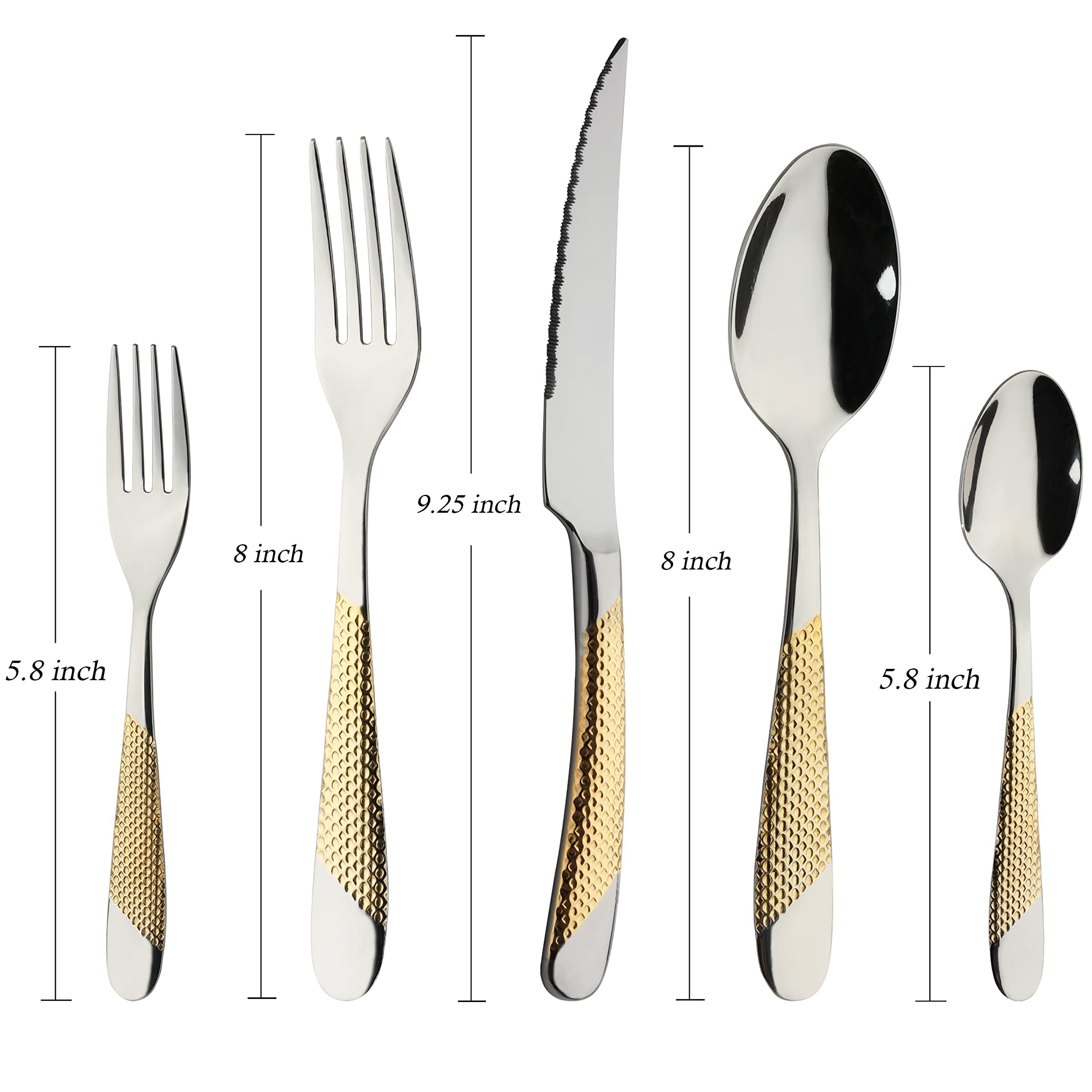 40-Piece Gold Silverware Set - Stainless Steel Flatware Service for 8 - Elegant Cutlery Set with Knives, Spoons & Forks - Perfect for Home Kitchen, Restaurant & Wedding Dining